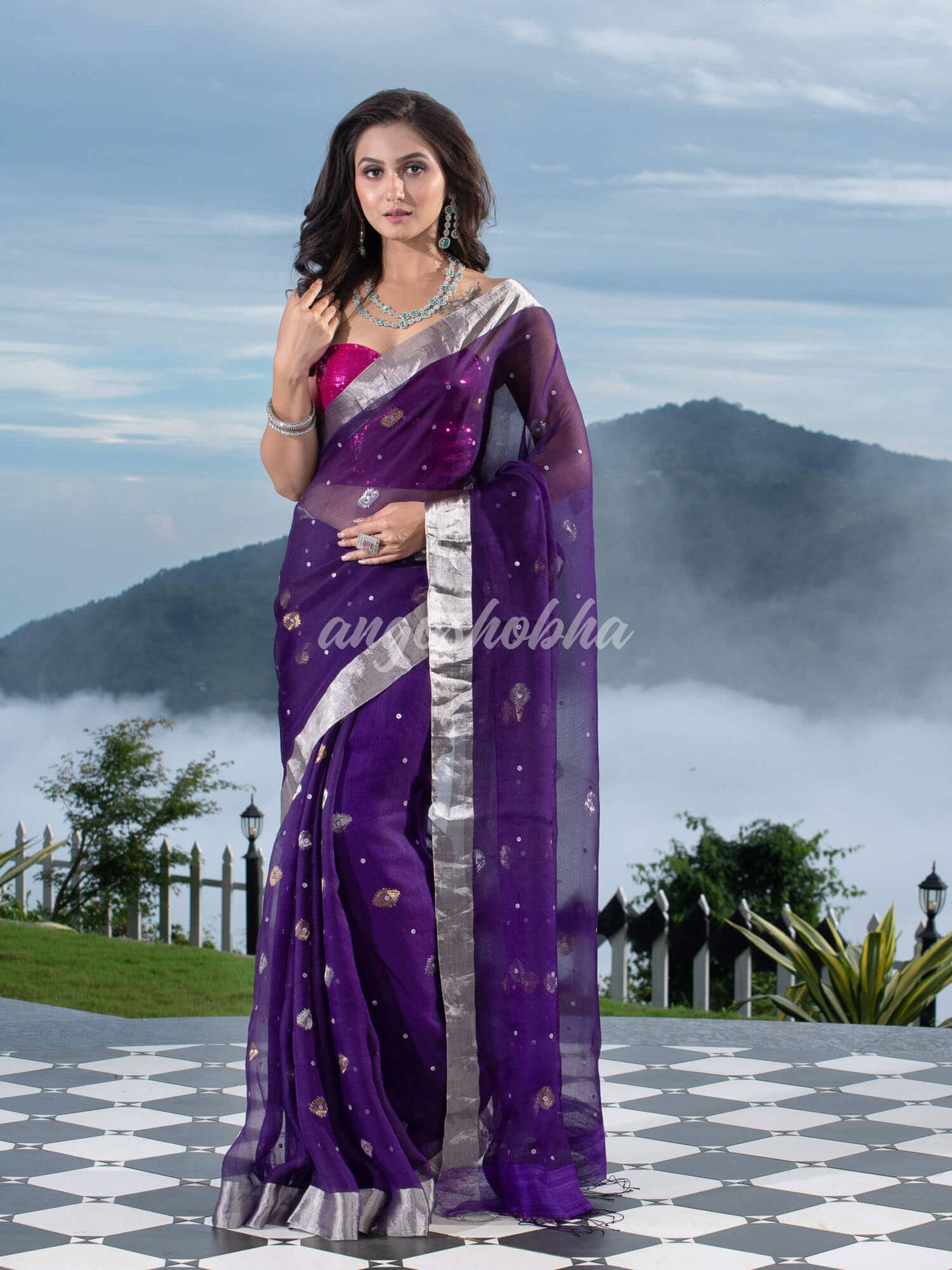 Traditional Purple Muslin Silk Zari Work Handloom Saree
