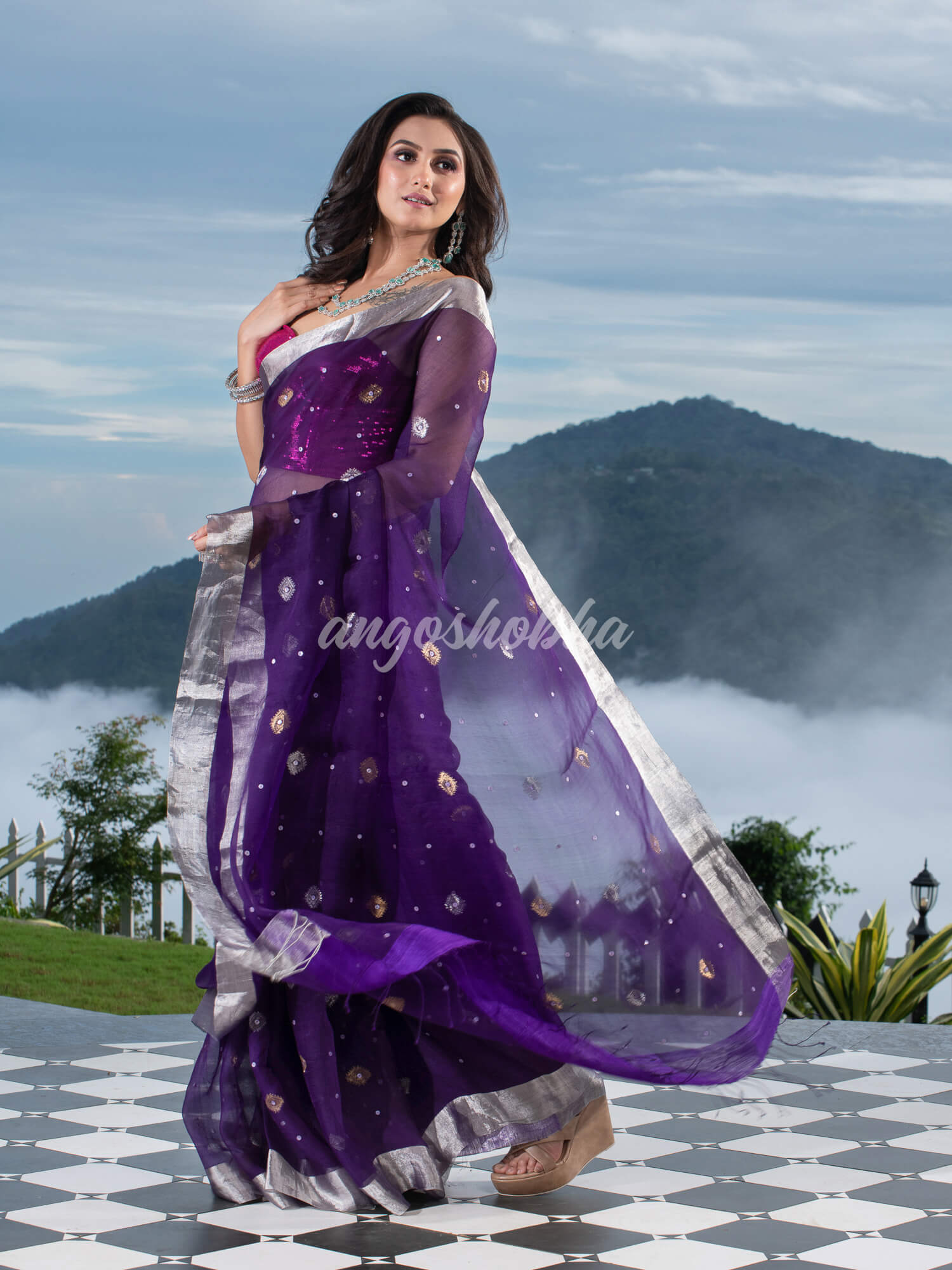 Traditional Purple Muslin Silk Zari Work Handloom Saree