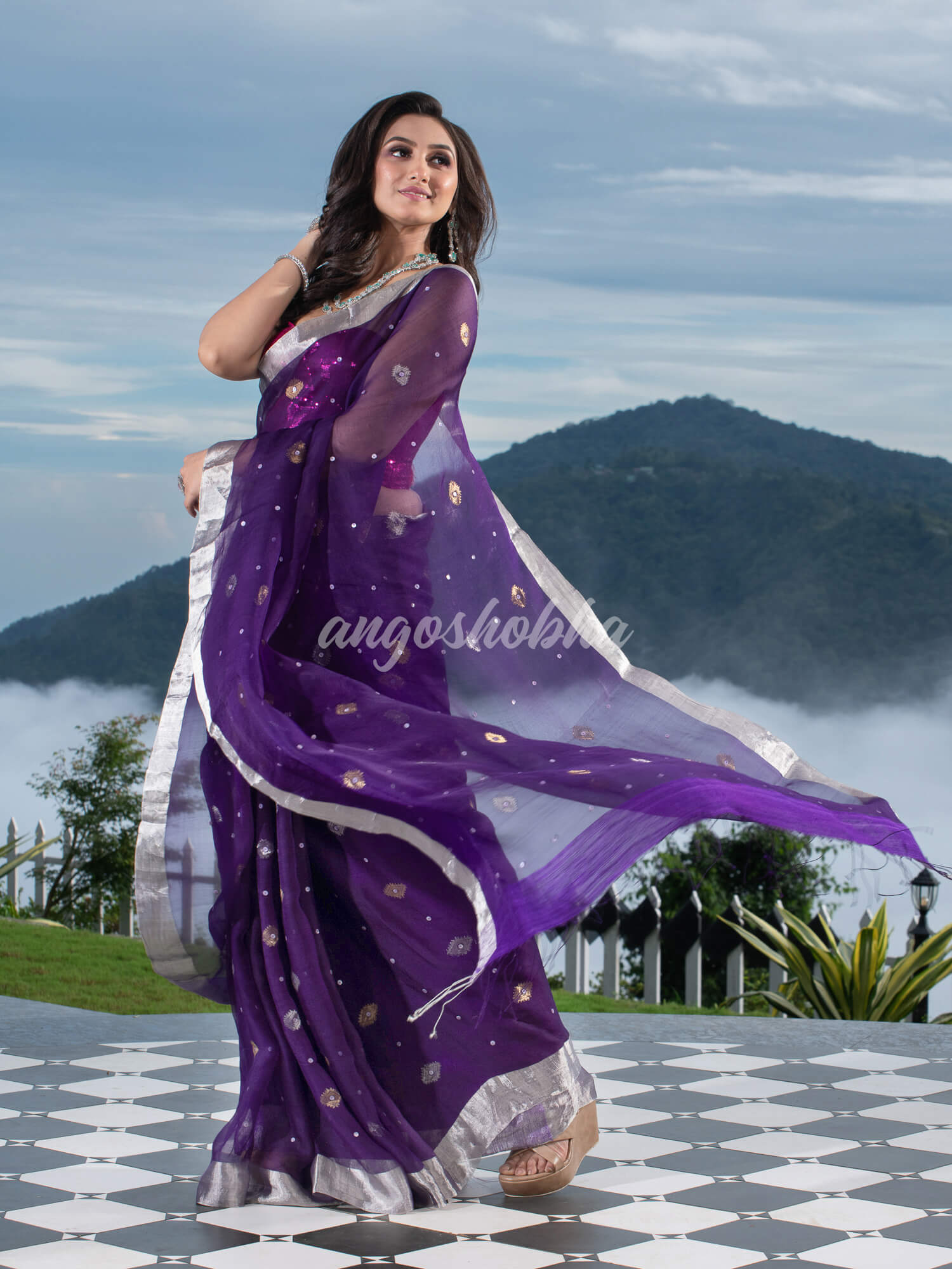 Traditional Purple Muslin Silk Zari Work Handloom Saree