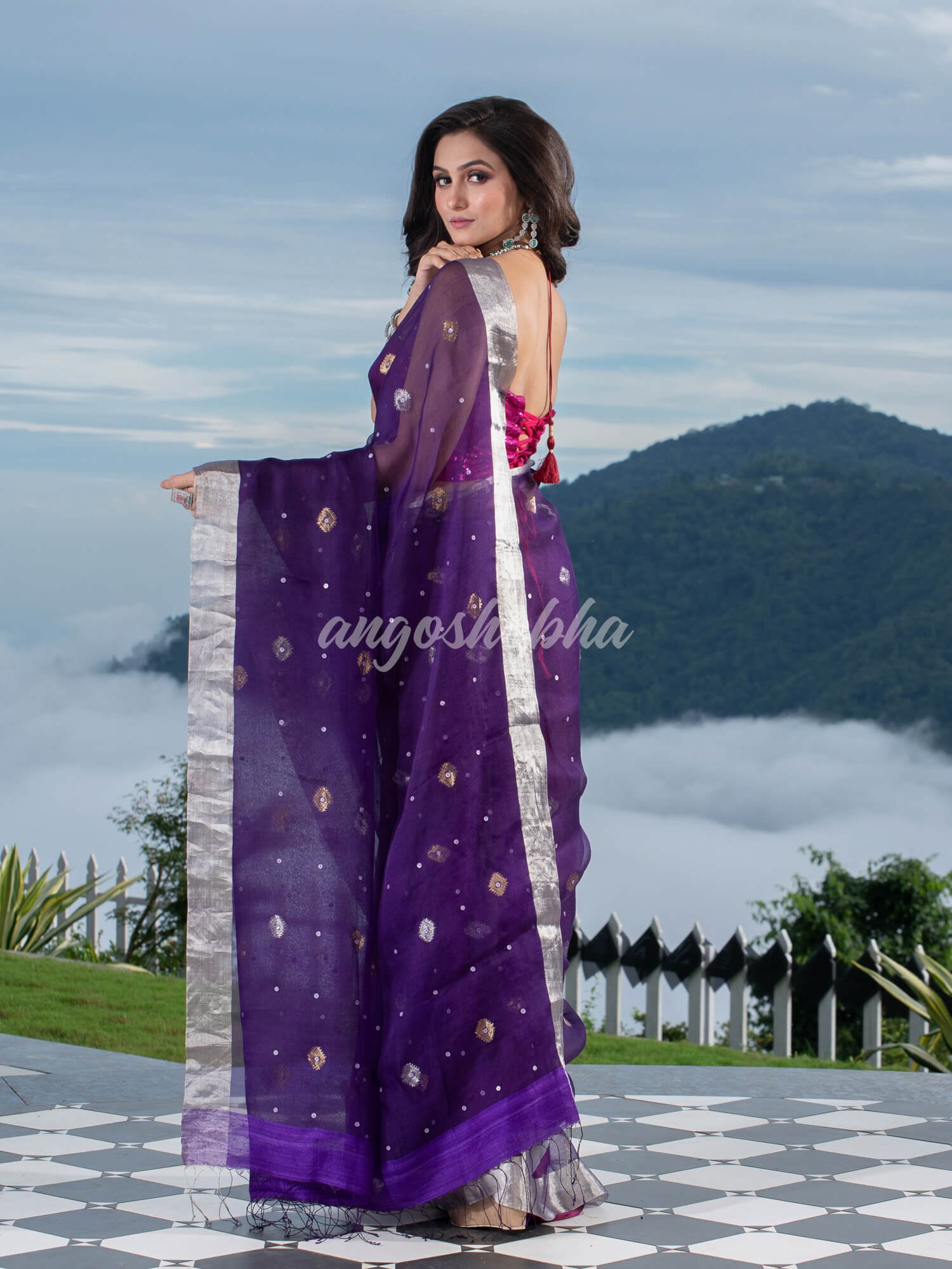 Traditional Purple Muslin Silk Zari Work Handloom Saree