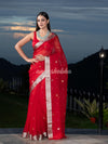 Traditional Red Muslin Silk Zari Work Handloom Saree
