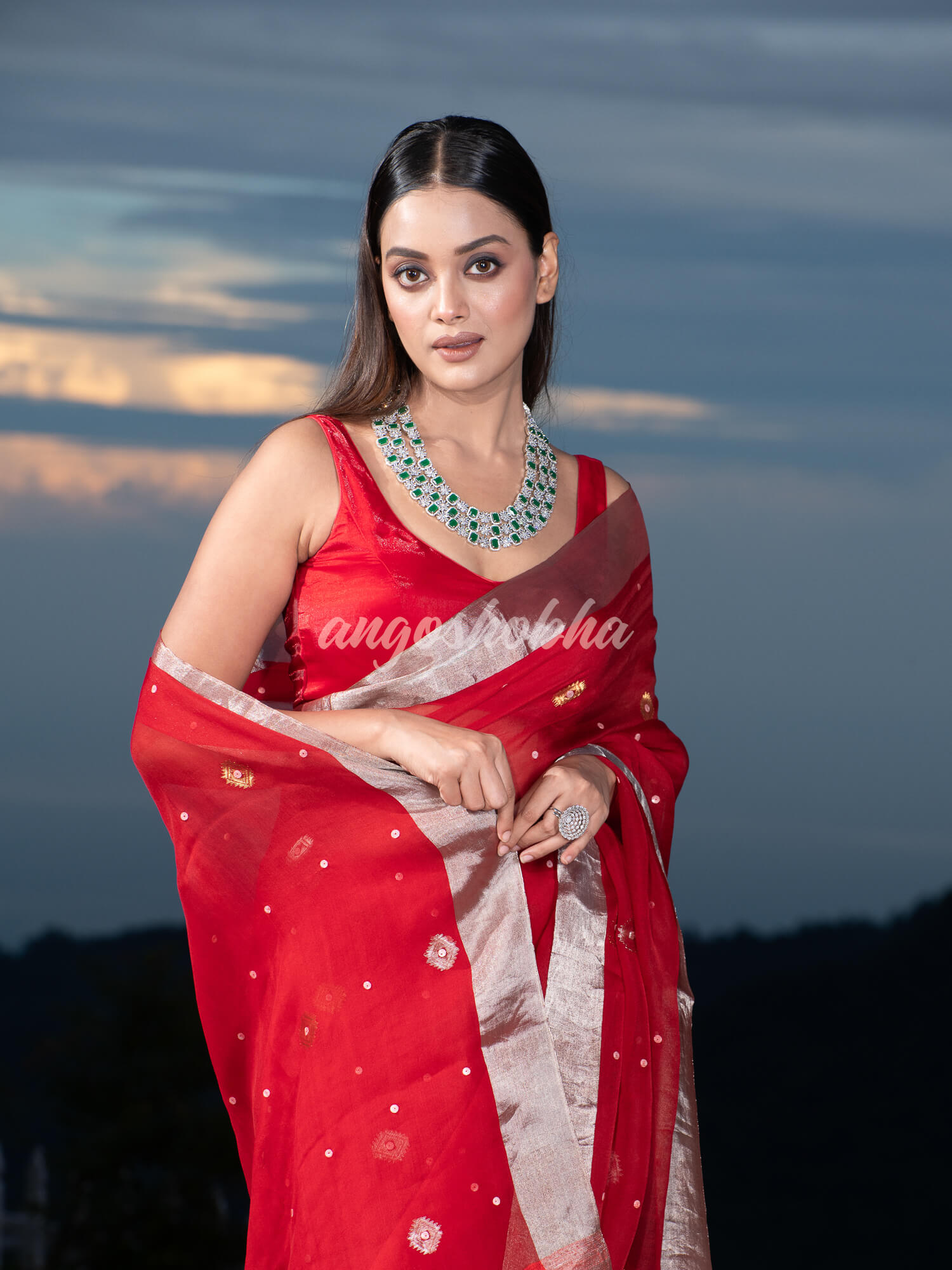 Traditional Red Muslin Silk Zari Work Handloom Saree