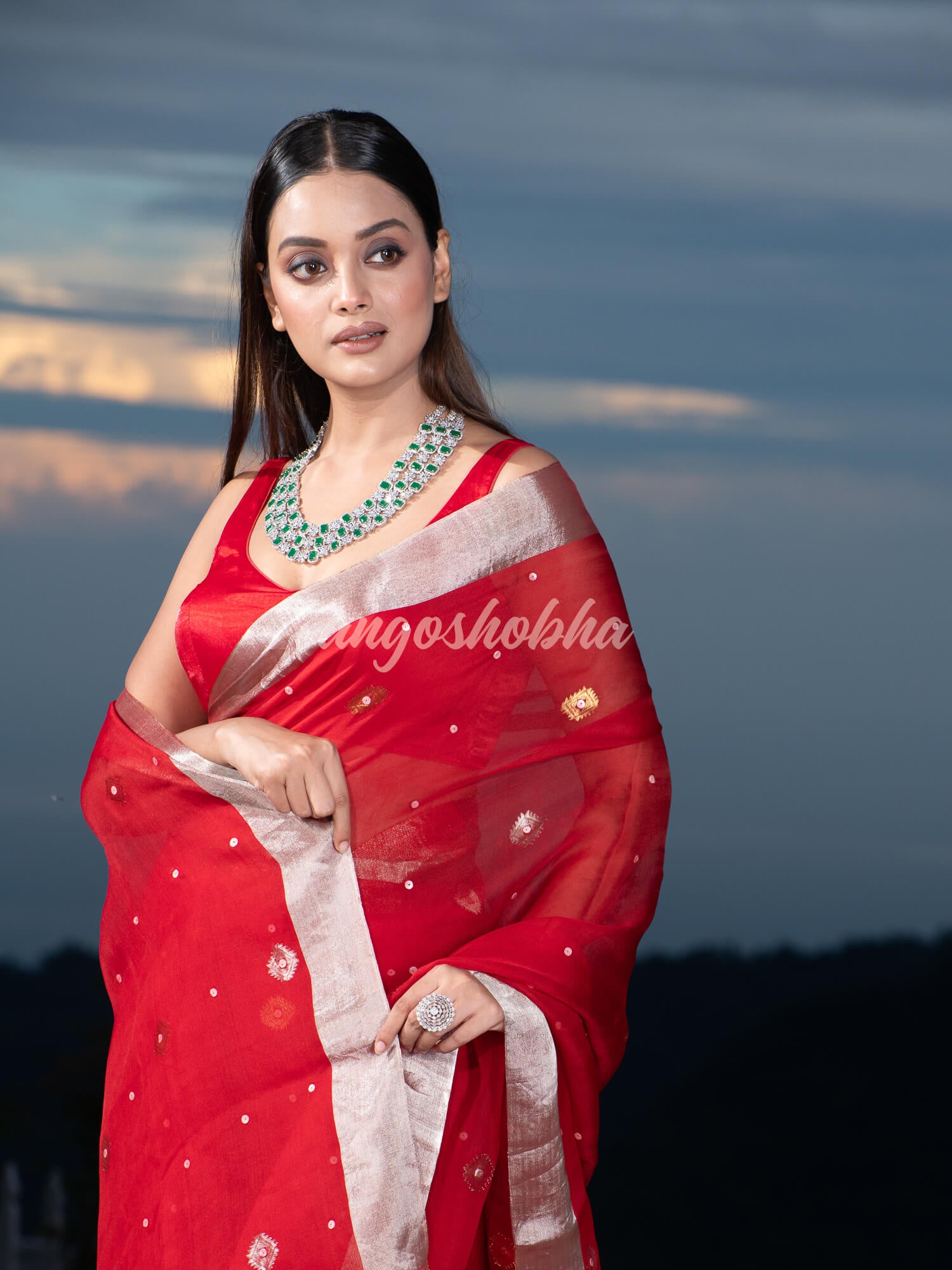 Traditional Red Muslin Silk Zari Work Handloom Saree