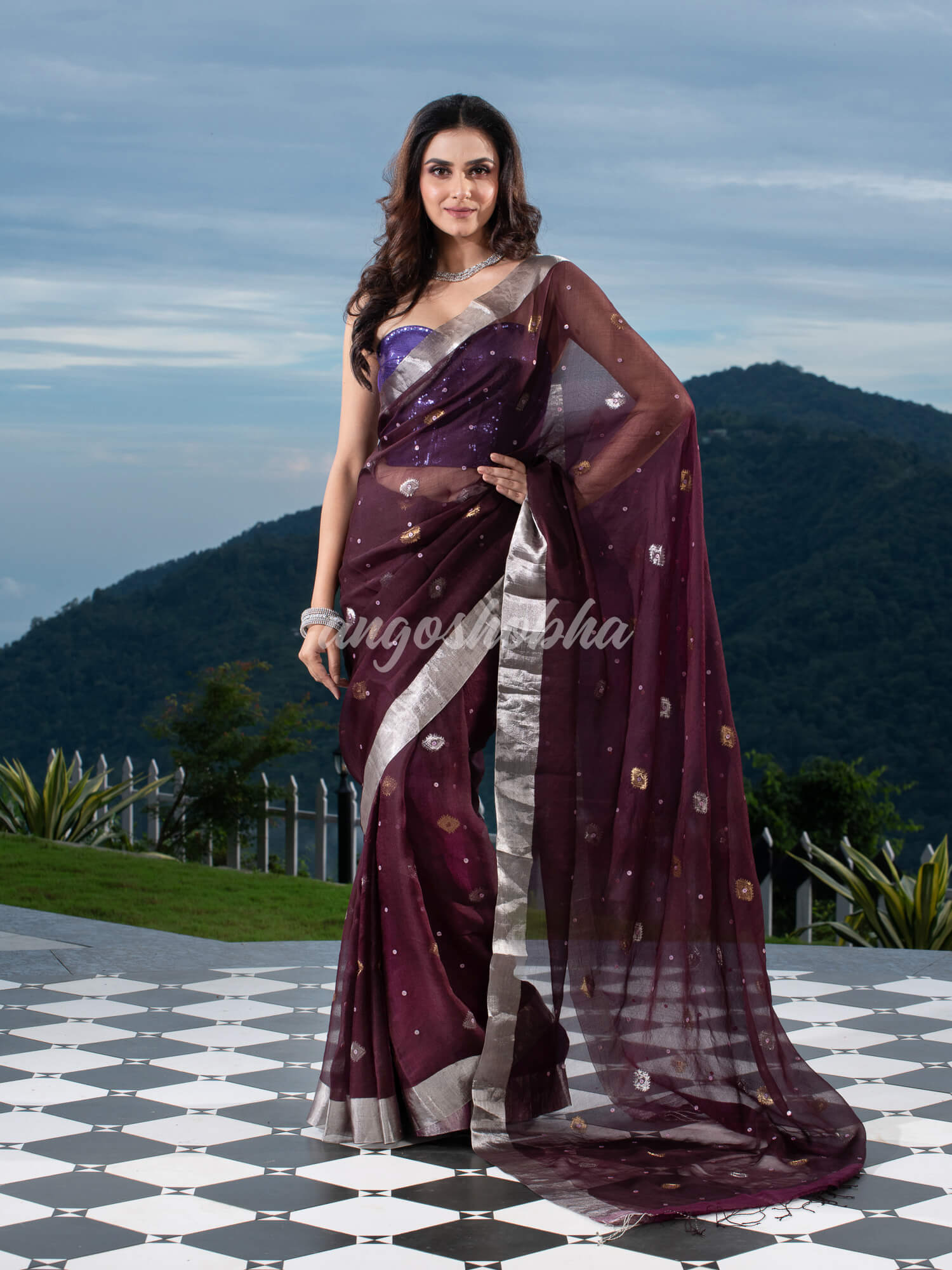Traditional Brown  Muslin Silk Zari Work Handloom Saree