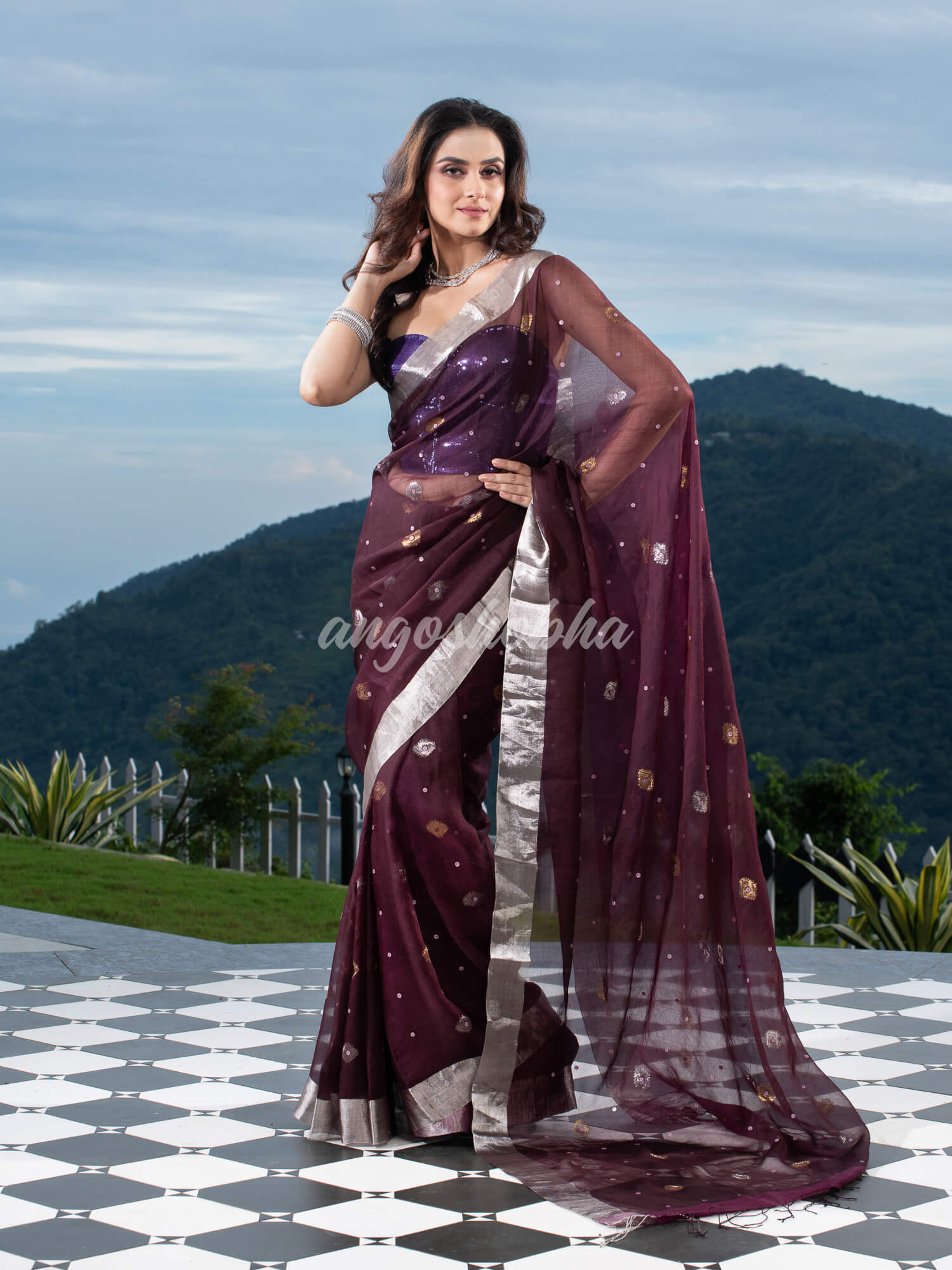 Traditional Brown  Muslin Silk Zari Work Handloom Saree
