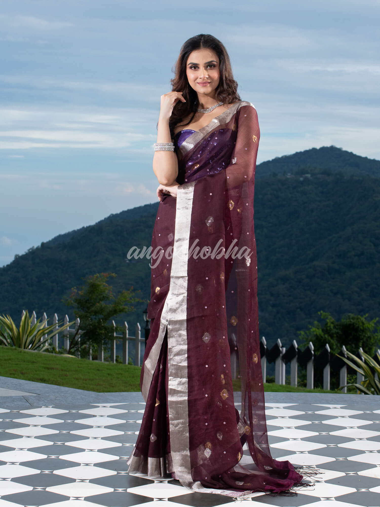 Traditional Brown  Muslin Silk Zari Work Handloom Saree