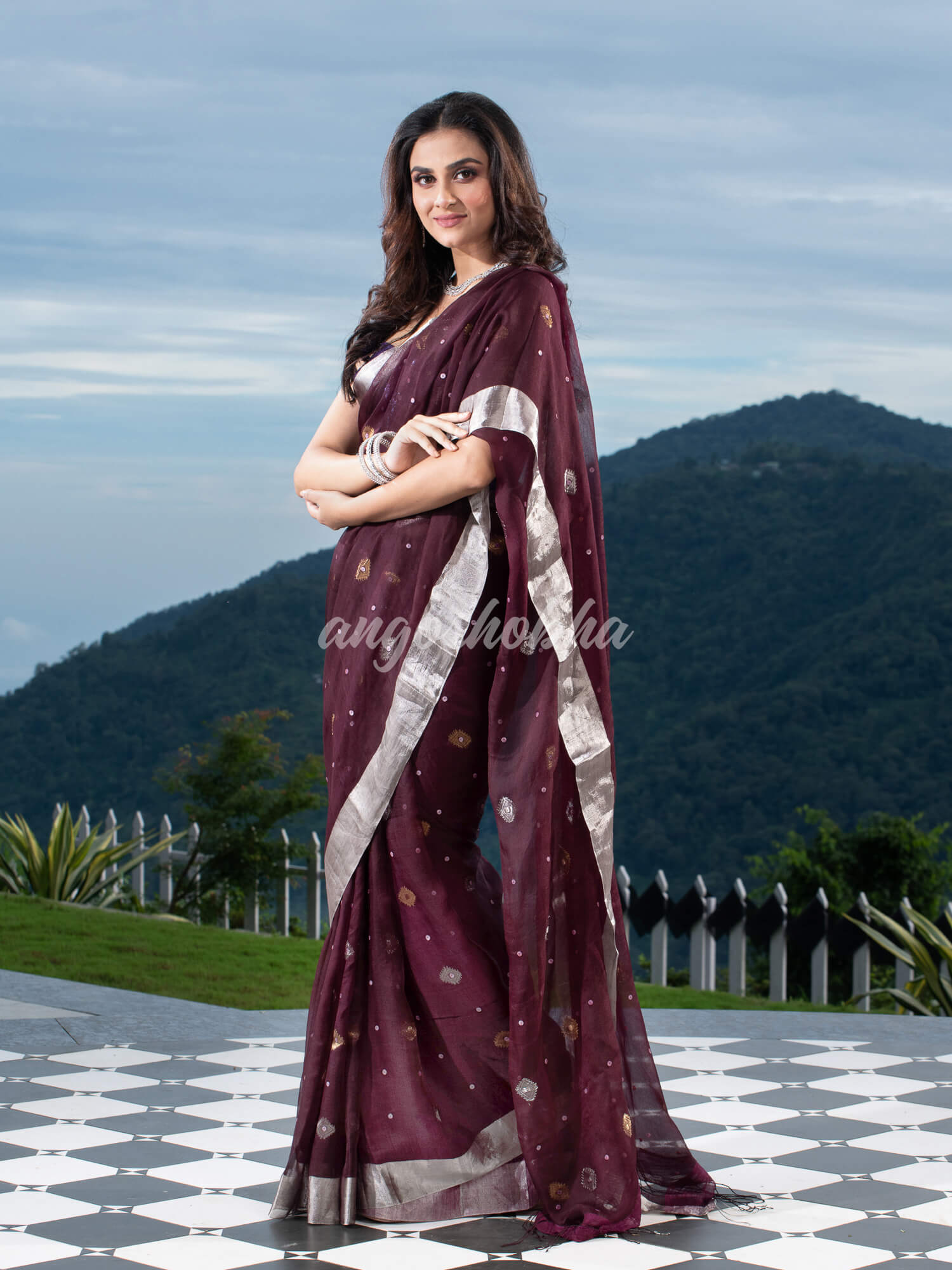 Traditional Brown  Muslin Silk Zari Work Handloom Saree