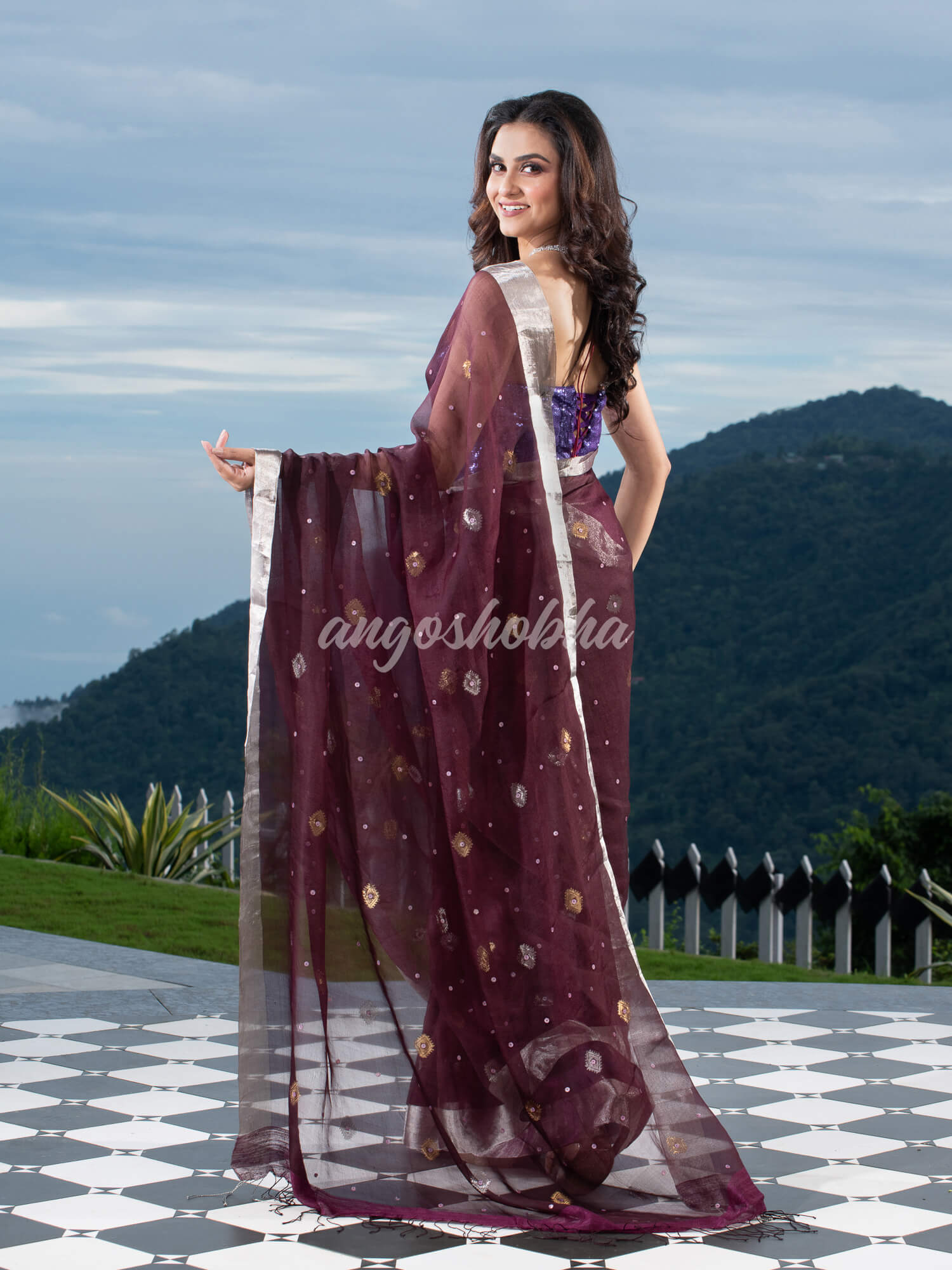 Traditional Brown  Muslin Silk Zari Work Handloom Saree