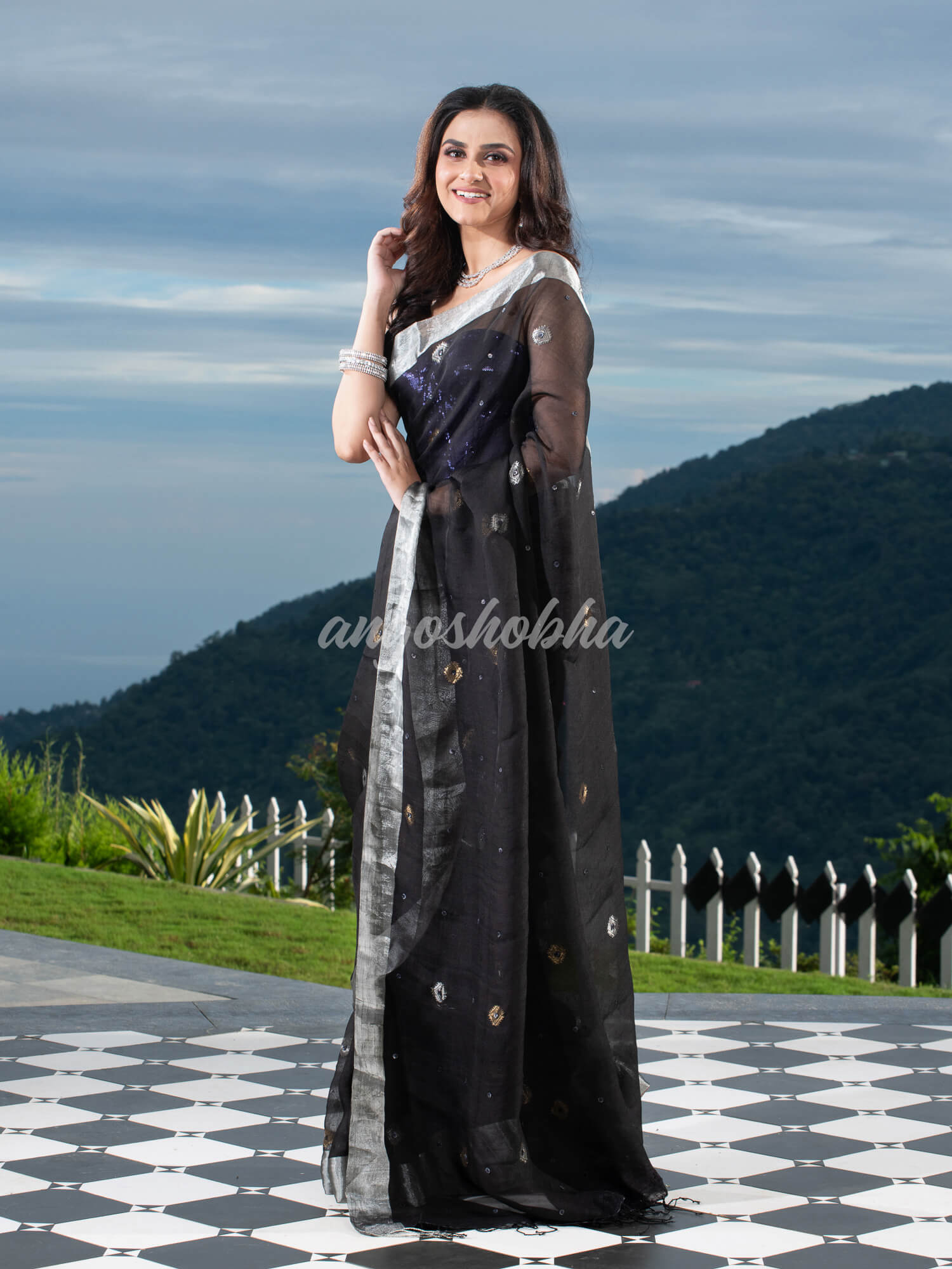Traditional Black Muslin Silk Zari Work Handloom Saree