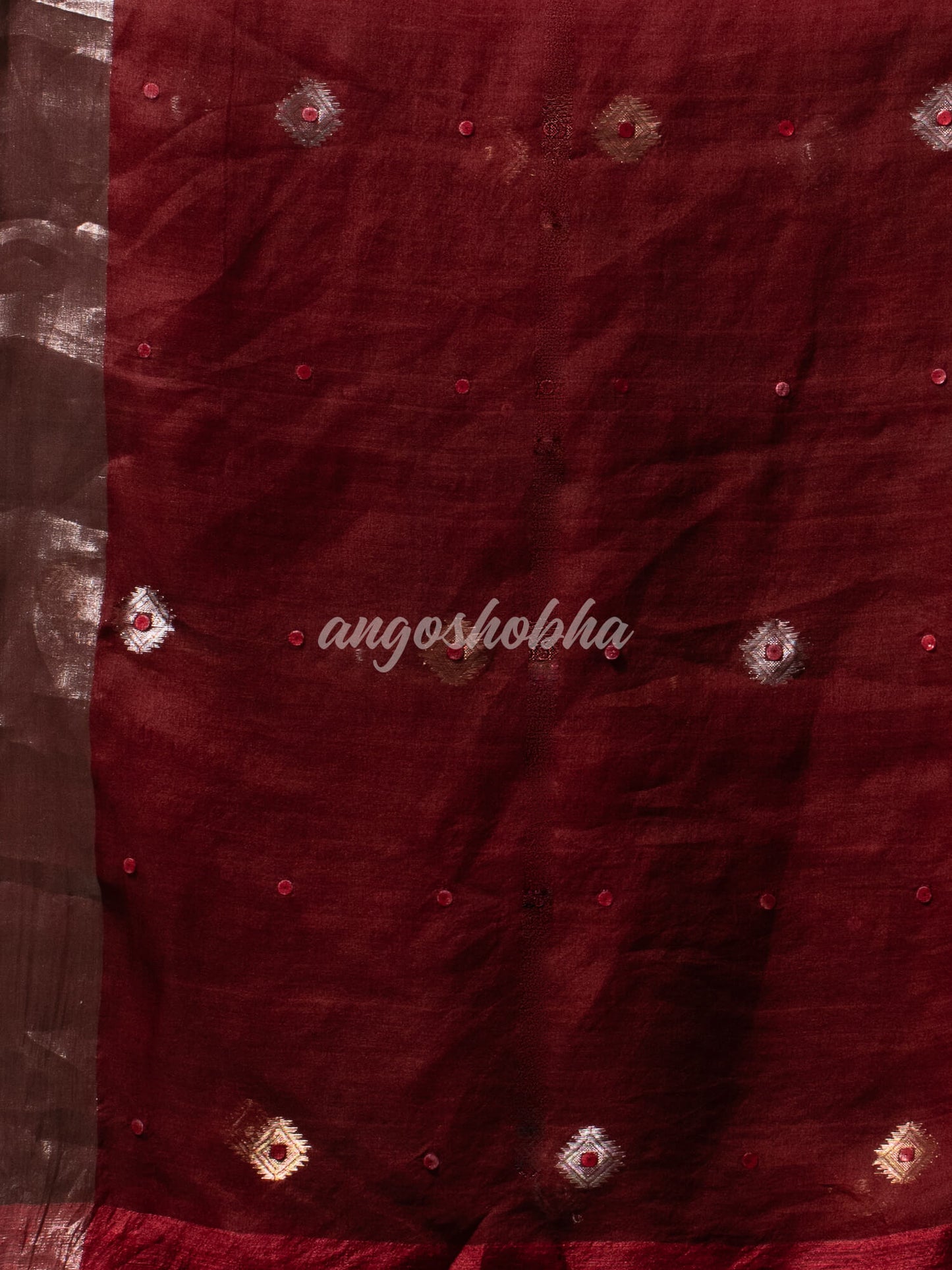 Traditional Maroon Muslin Silk Zari Work Handloom Saree