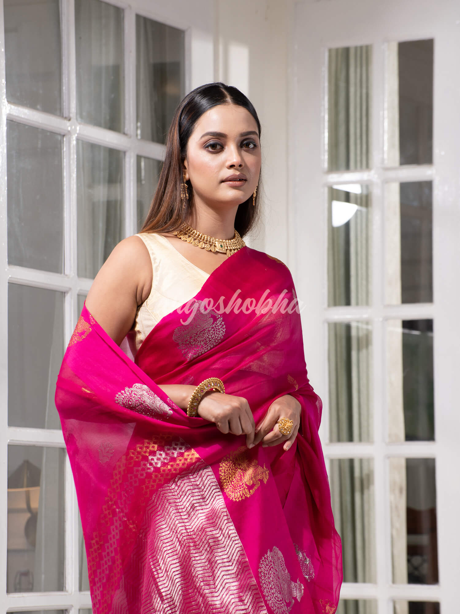 Cranberry Pink Pure Muslin Silk Handwoven Saree