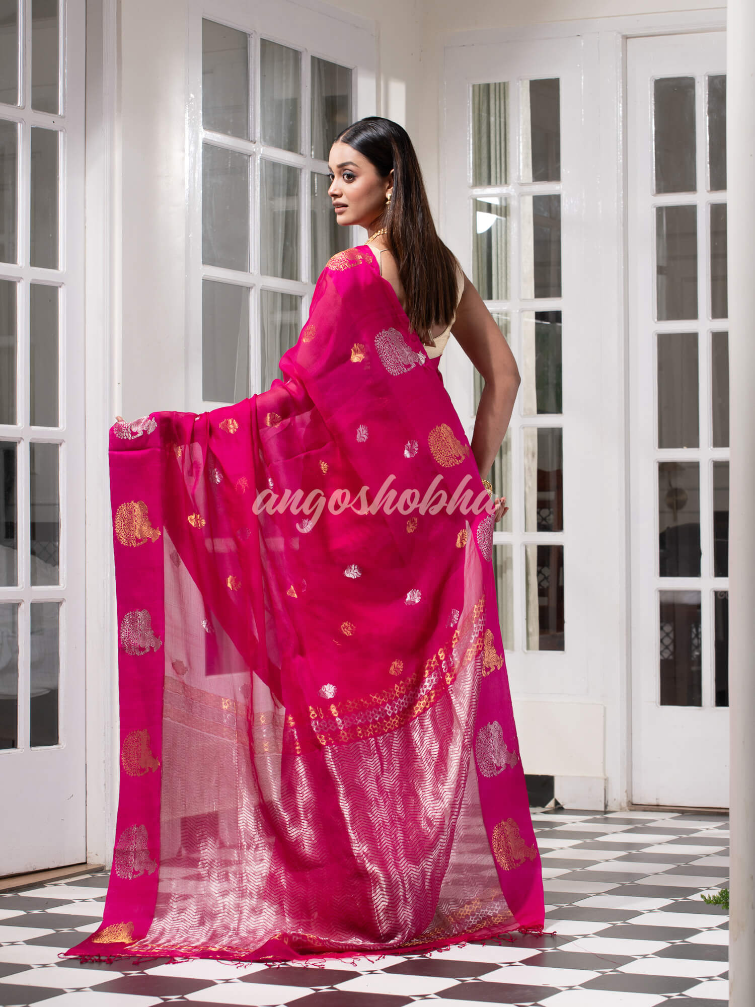 Cranberry Pink Pure Muslin Silk Handwoven Saree
