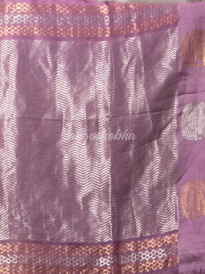Lilac Purple Pure Muslin Silk Handwoven Saree