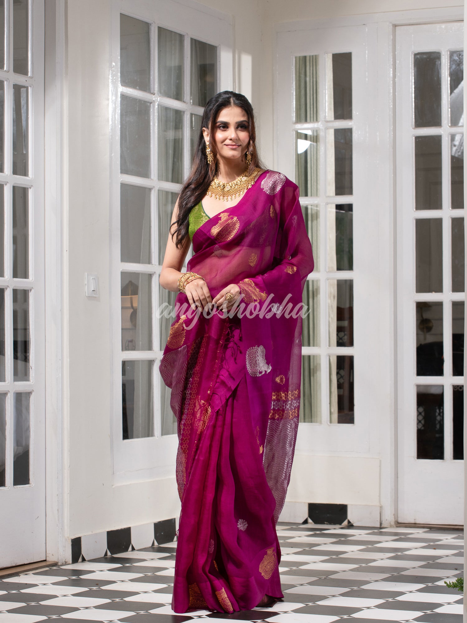 Berry Magenta Pure Muslin Silk Handwoven Saree