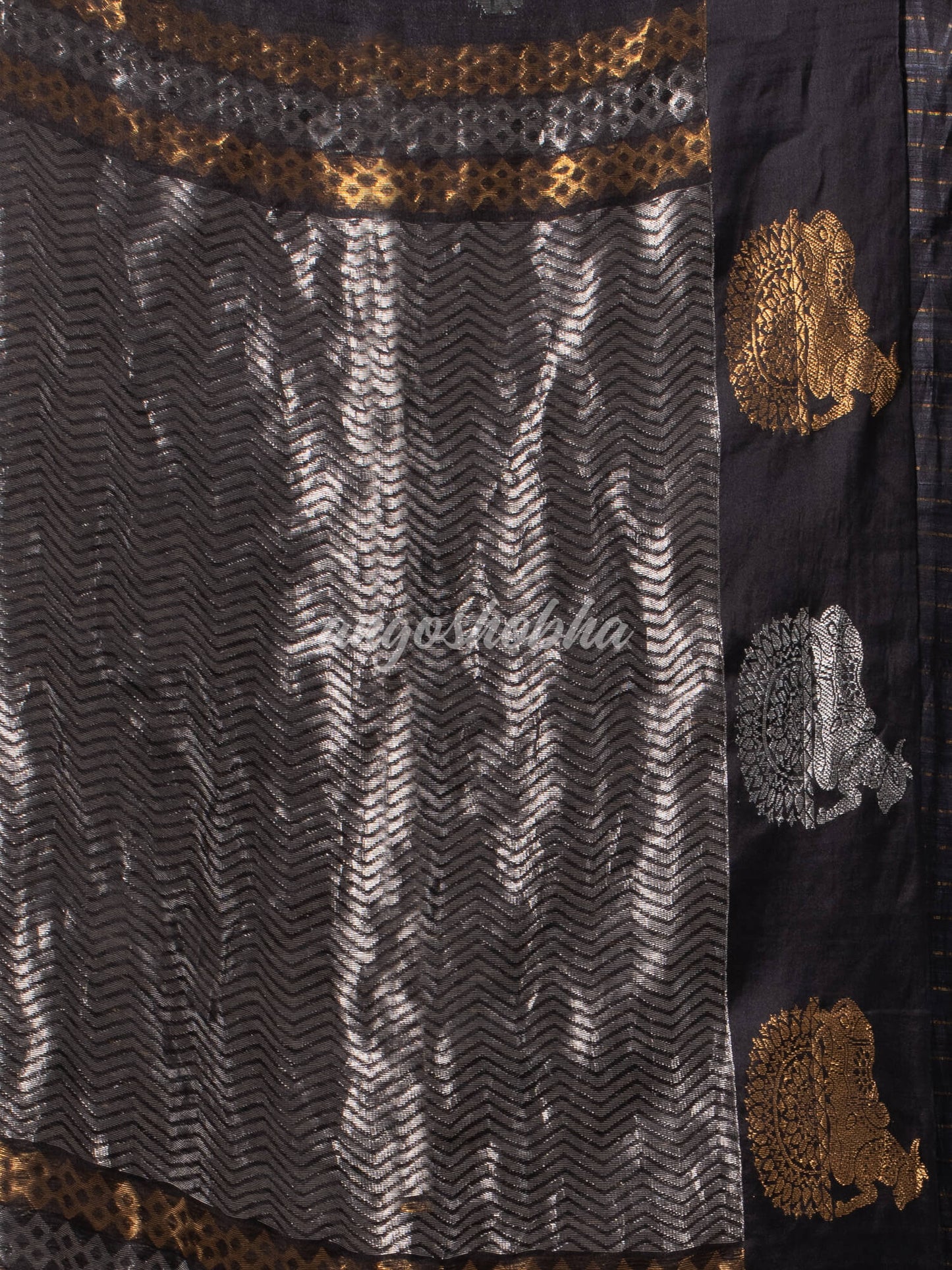 Black Pure Muslin Silk Handwoven Saree
