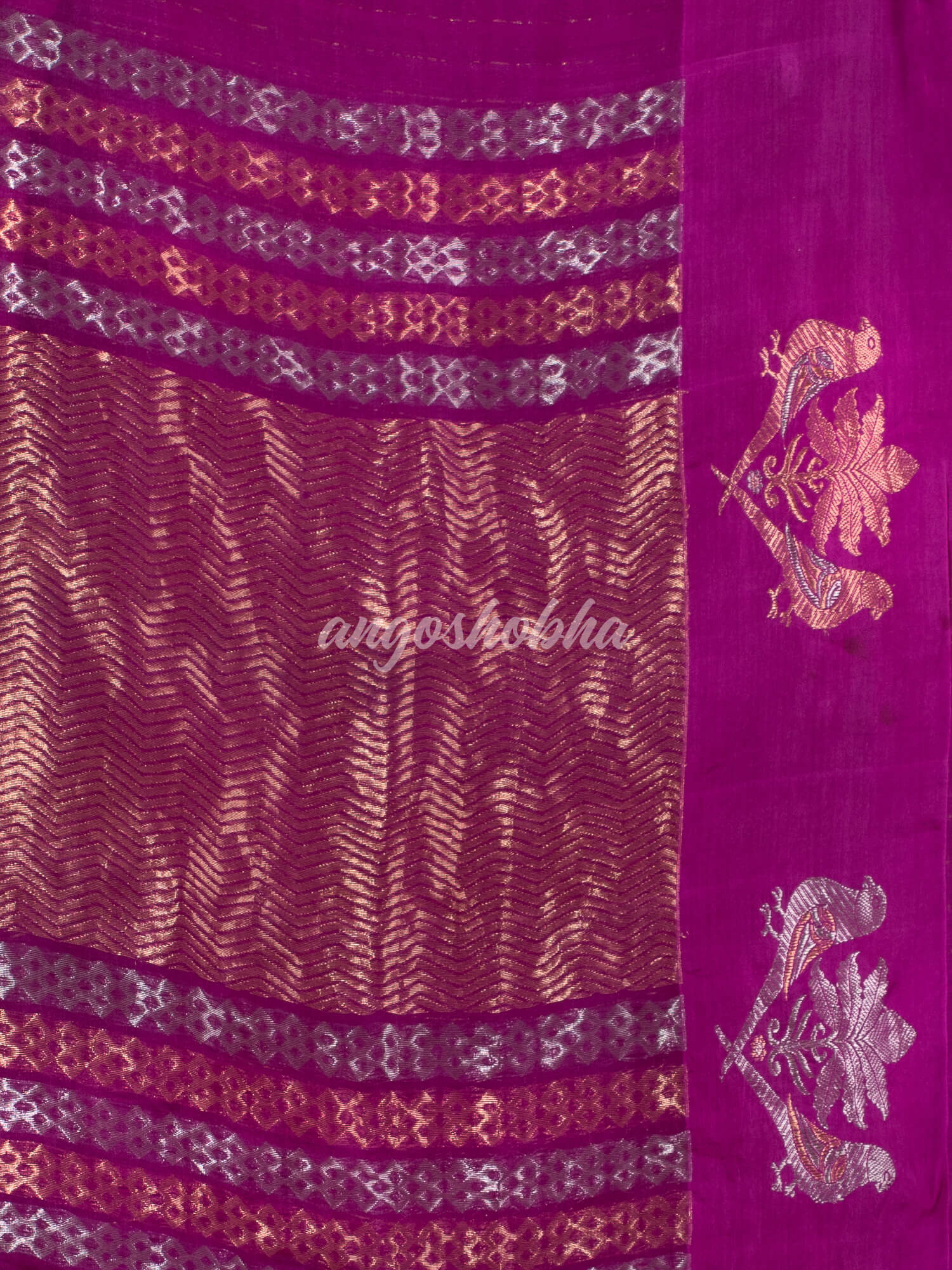 Mulberry Pure Muslin Intricate Bird Design Border Handwoven Saree