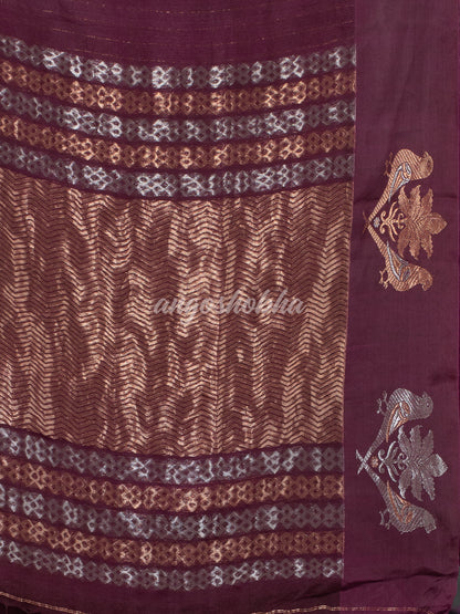 Boysenberry Pure Muslin Intricate Bird Design Border Handwoven Saree