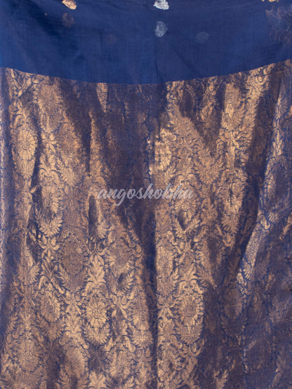 Visa Blue Pure Muslin Silk Leaf Motifs Textured Handwoven Saree
