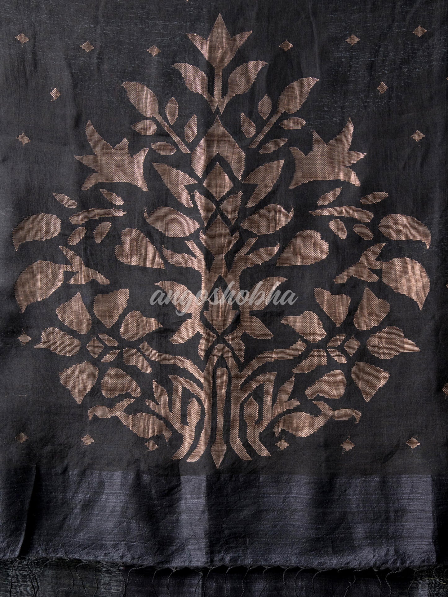 Black Matka Silk Light Golden Border Handwoven Saree