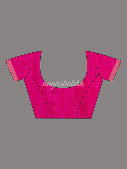 Fuscia  Matka Silk Light Golden Border Handwoven Saree
