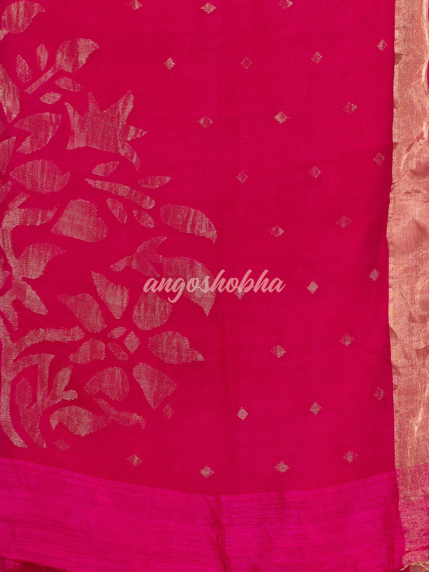 Fuscia  Matka Silk Light Golden Border Handwoven Saree