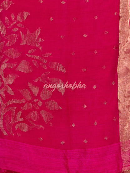 Fuscia  Matka Silk Light Golden Border Handwoven Saree