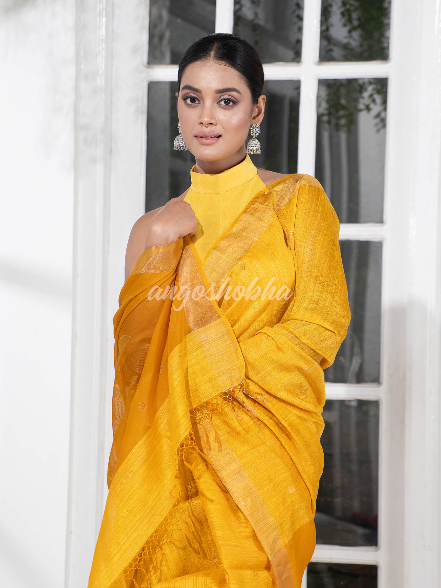 Yellow Matka Silk Light Golden Border Handwoven Saree