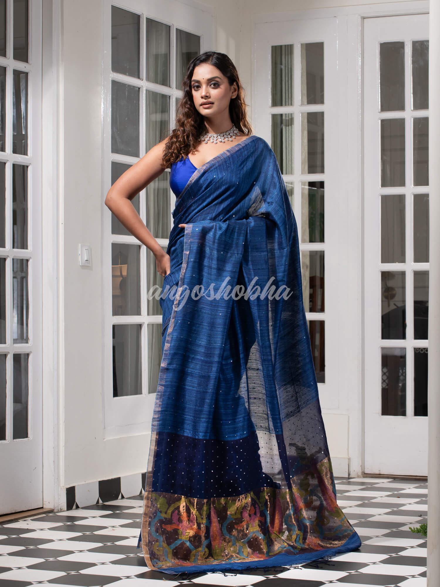 Ultramarine Paithani Matka Silk Handwoven Saree