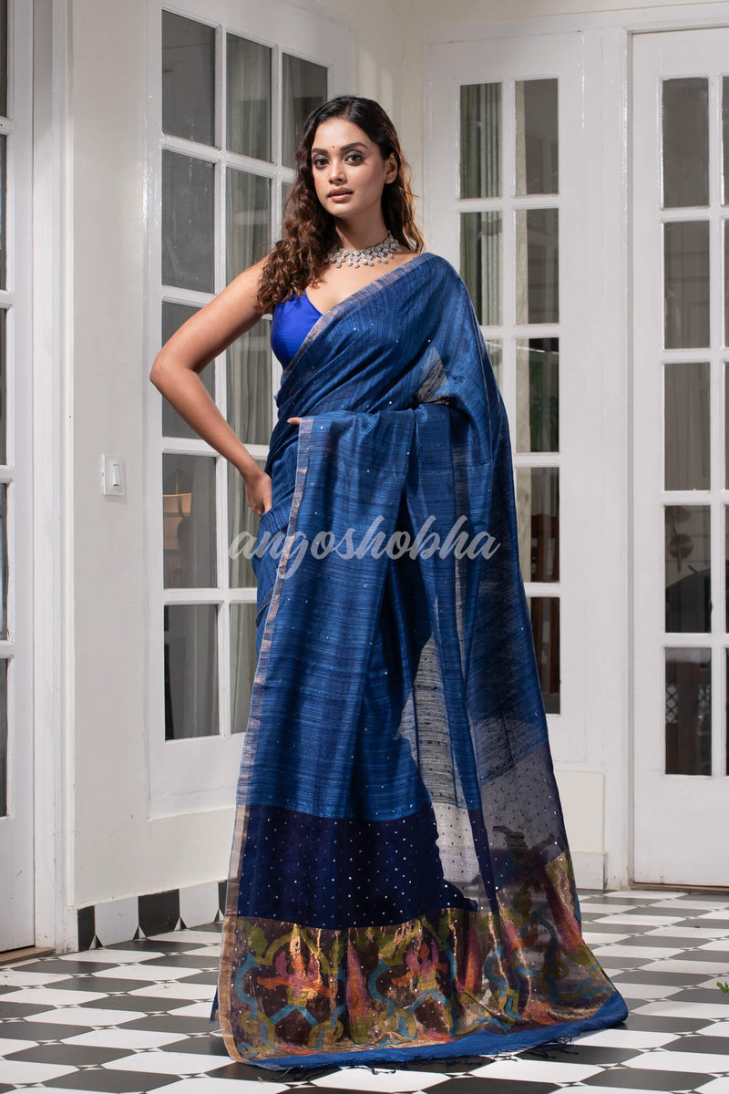 Ultramarine Paithani Matka Silk Handwoven Saree