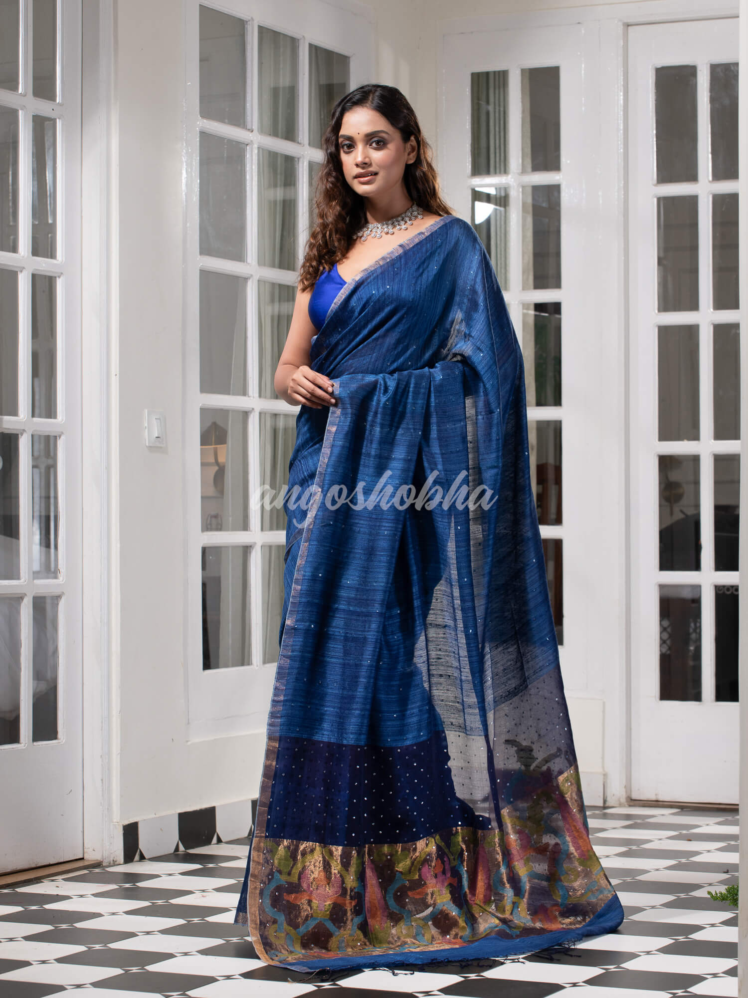 Ultramarine Paithani Matka Silk Handwoven Saree
