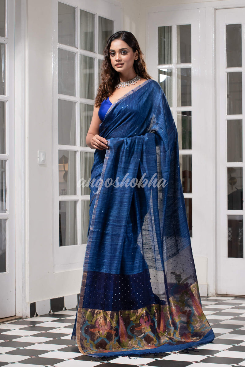 Ultramarine Paithani Matka Silk Handwoven Saree