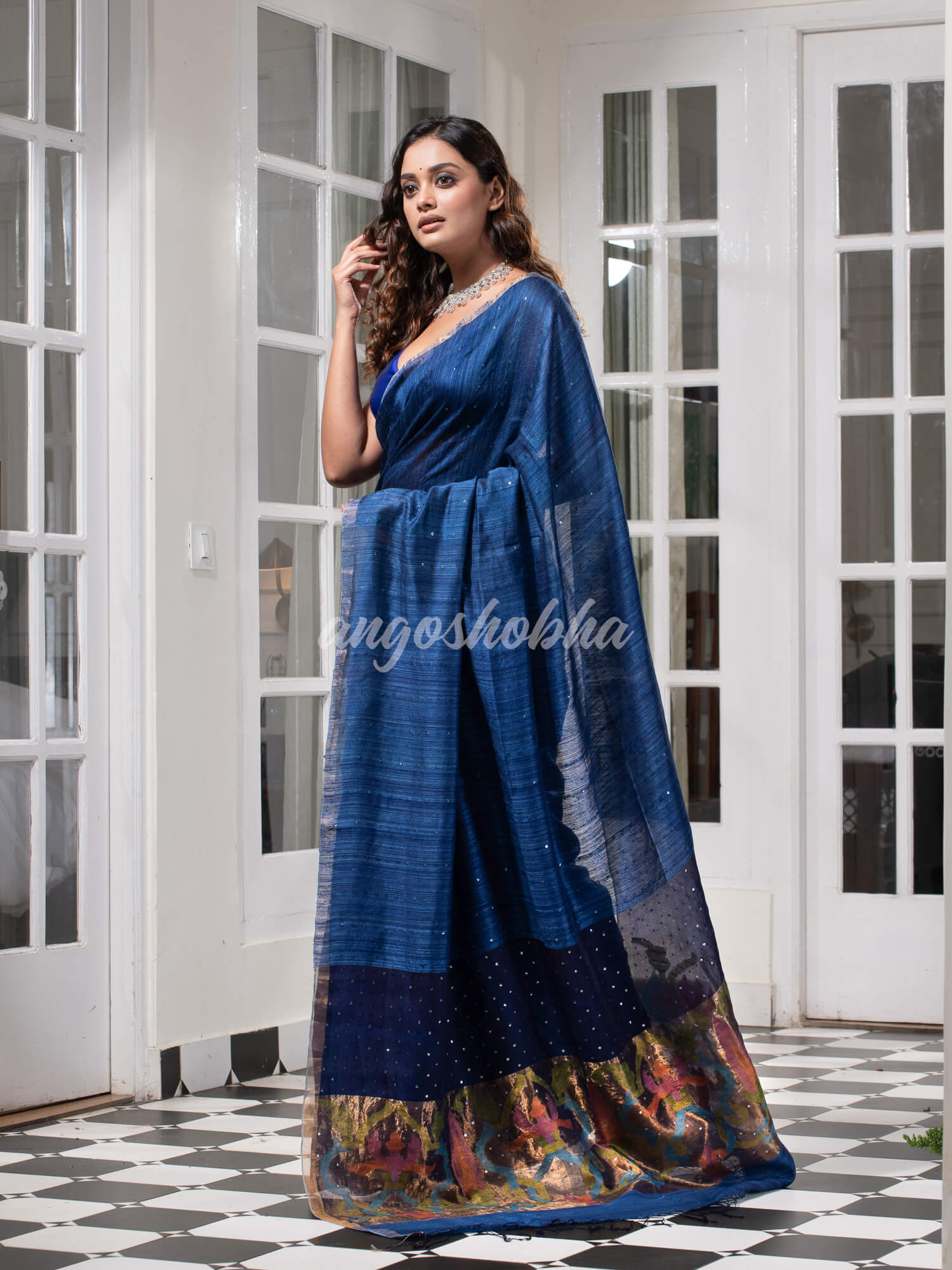 Ultramarine Paithani Matka Silk Handwoven Saree