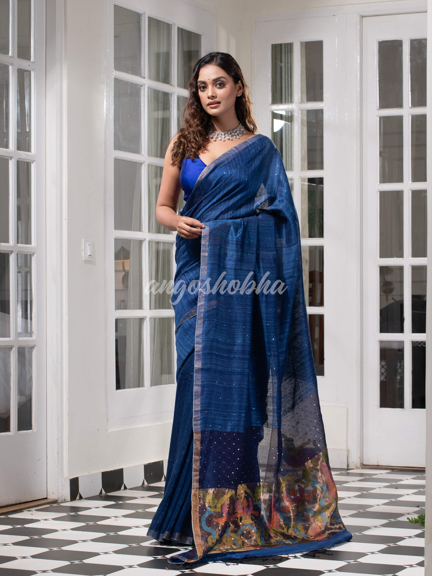 Ultramarine Paithani Matka Silk Handwoven Saree