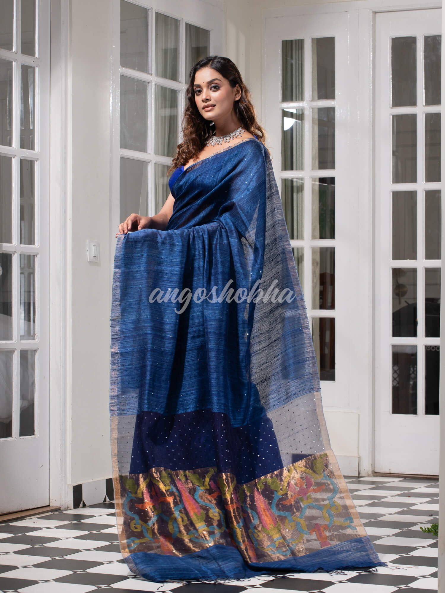 Ultramarine Paithani Matka Silk Handwoven Saree