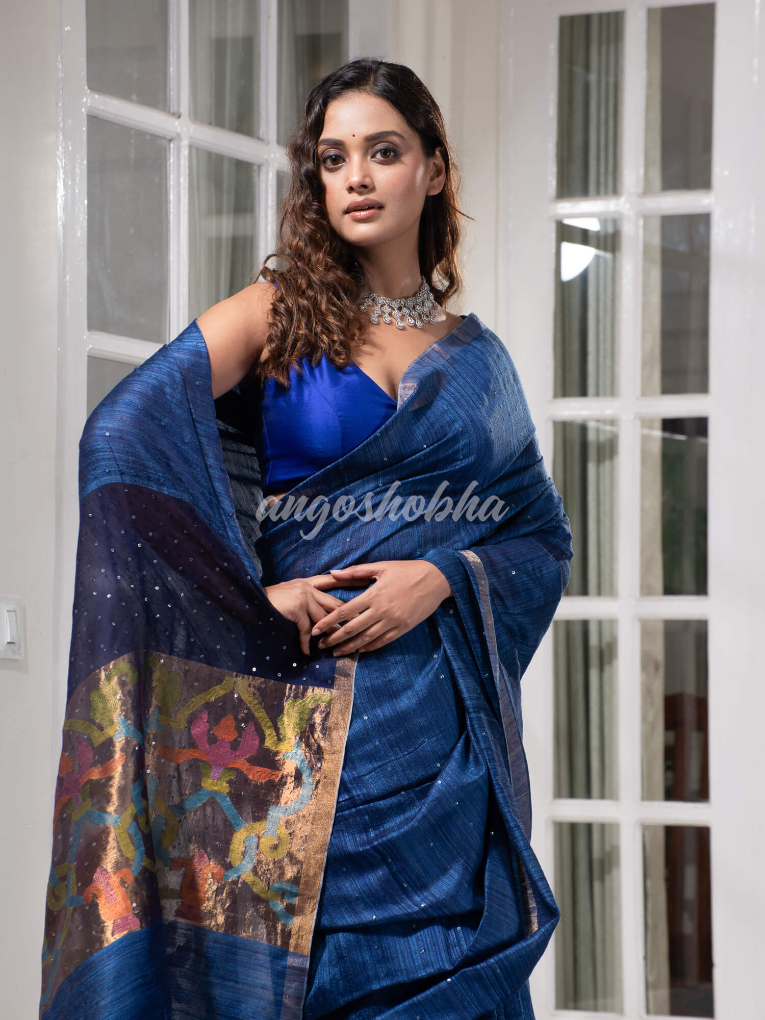 Ultramarine Paithani Matka Silk Handwoven Saree
