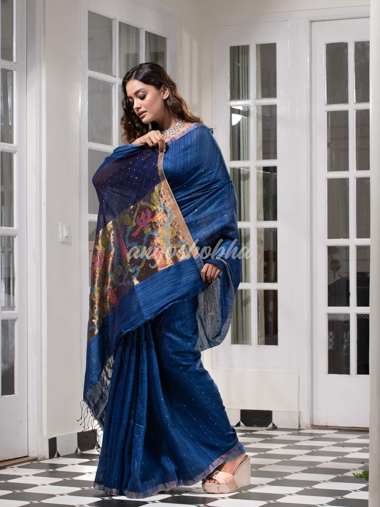 Ultramarine Paithani Matka Silk Handwoven Saree