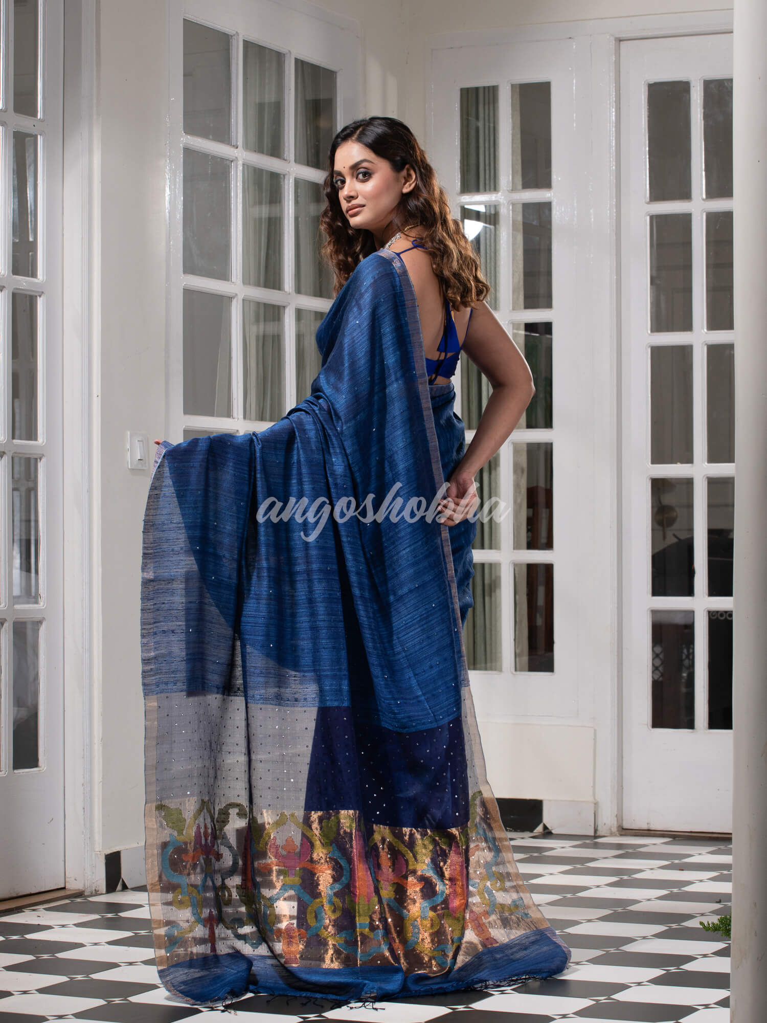 Ultramarine Paithani Matka Silk Handwoven Saree