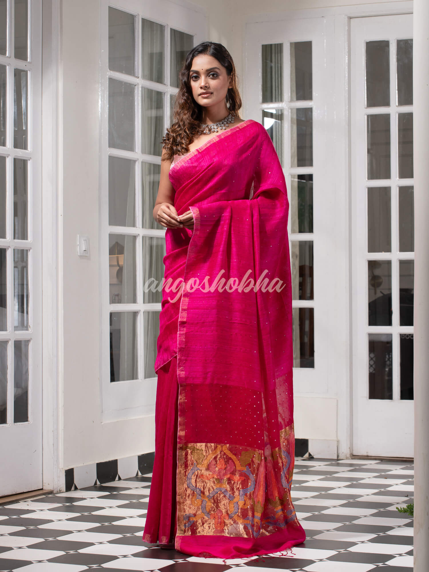 Fuscia Pink Paithani Matka Silk Handwoven Saree
