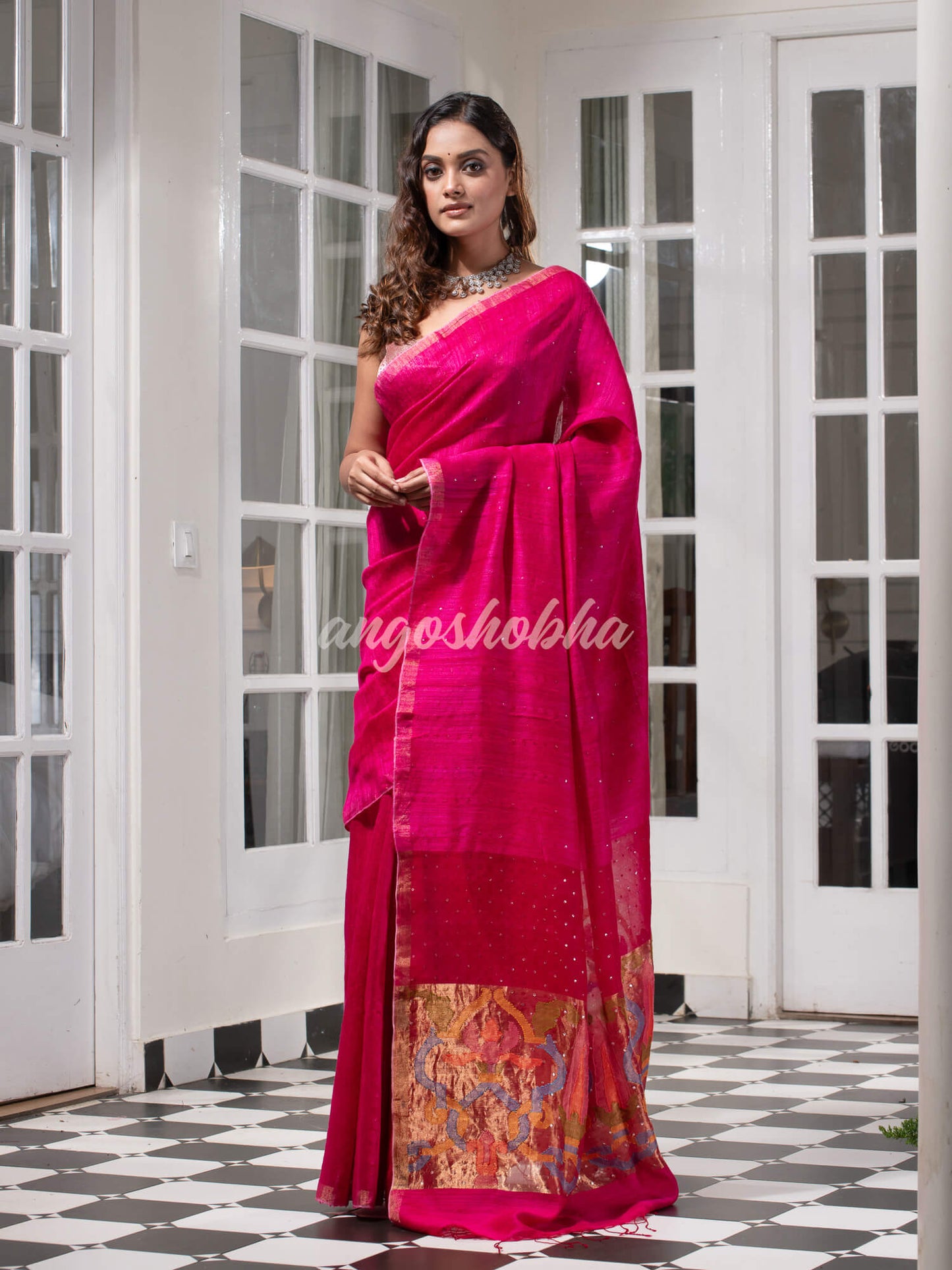 Fuscia Pink Paithani Matka Silk Handwoven Saree