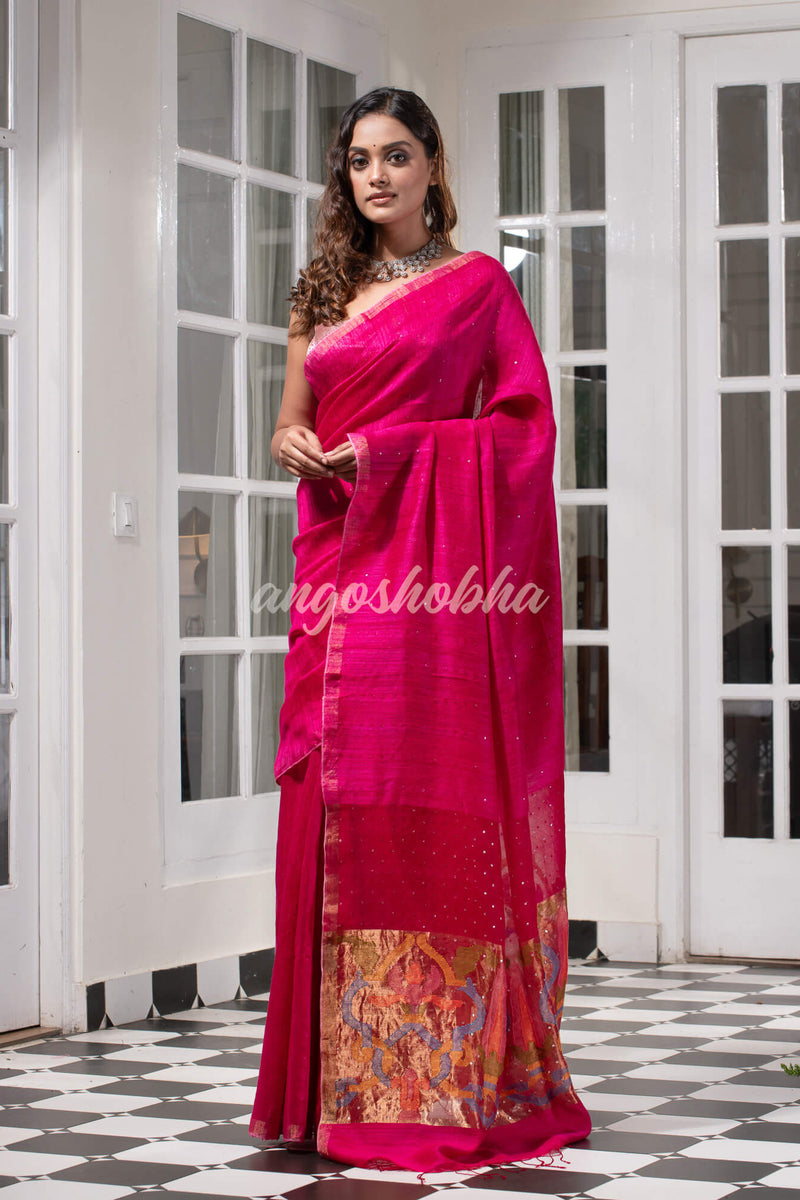 Fuscia Pink Paithani Matka Silk Handwoven Saree