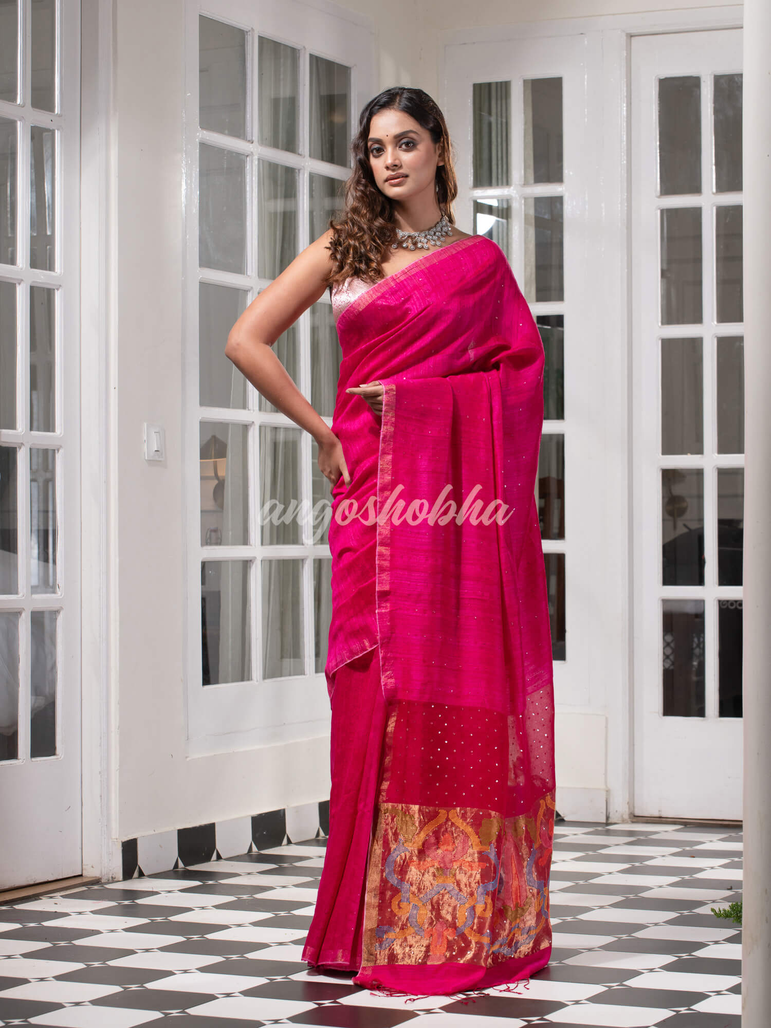 Fuscia Pink Paithani Matka Silk Handwoven Saree