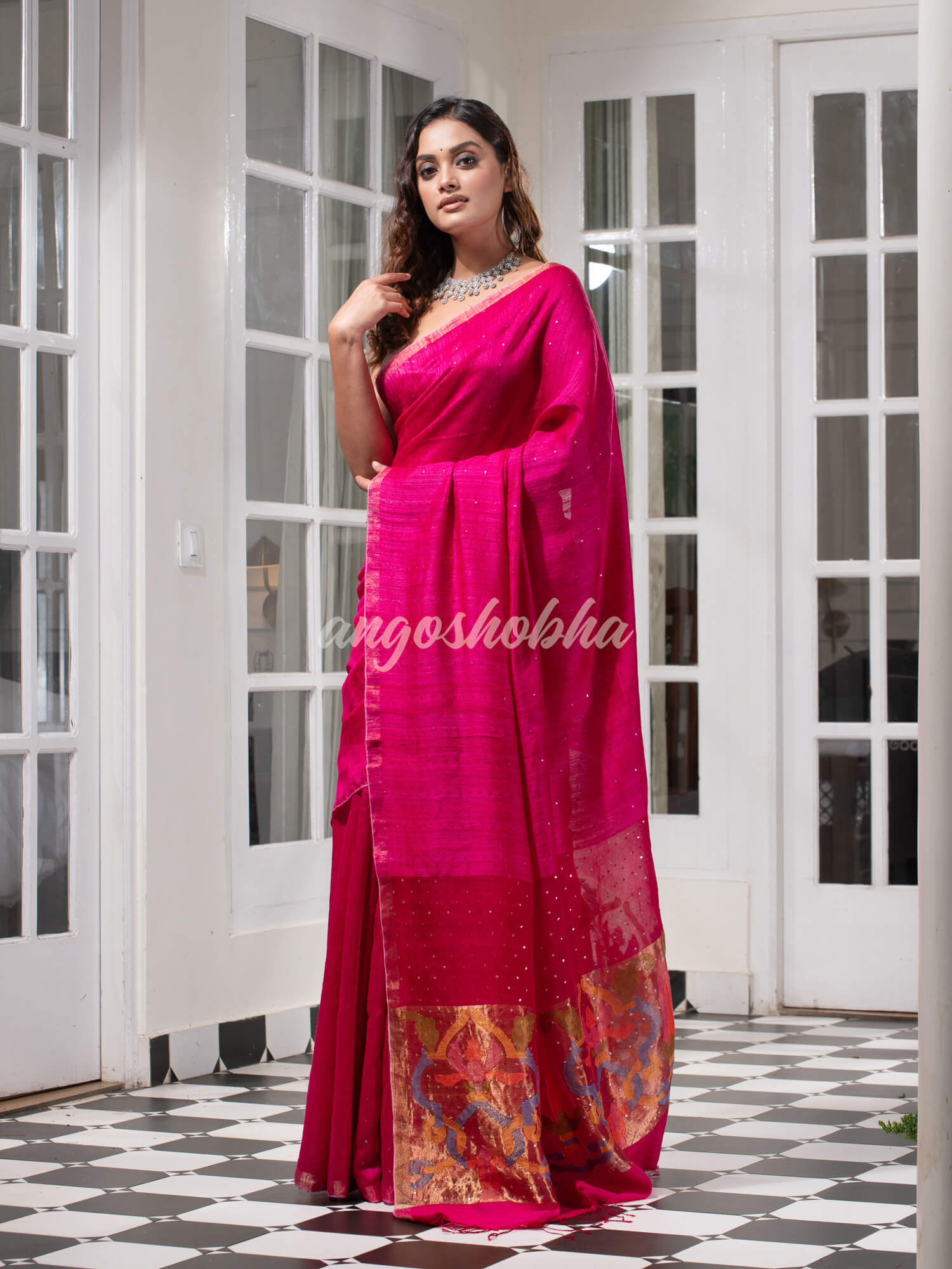 Fuscia Pink Paithani Matka Silk Handwoven Saree