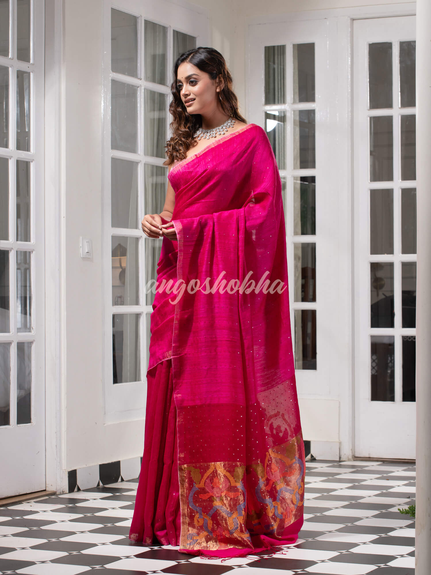 Fuscia Pink Paithani Matka Silk Handwoven Saree