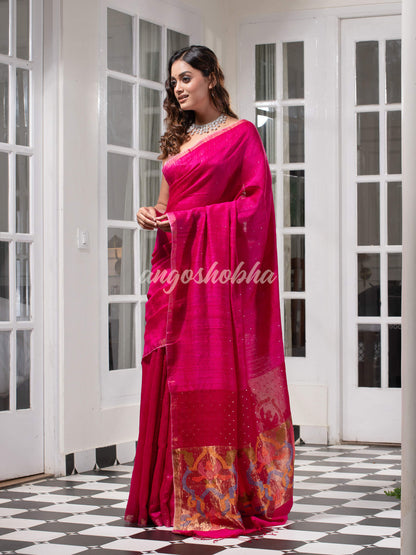 Fuscia Pink Paithani Matka Silk Handwoven Saree