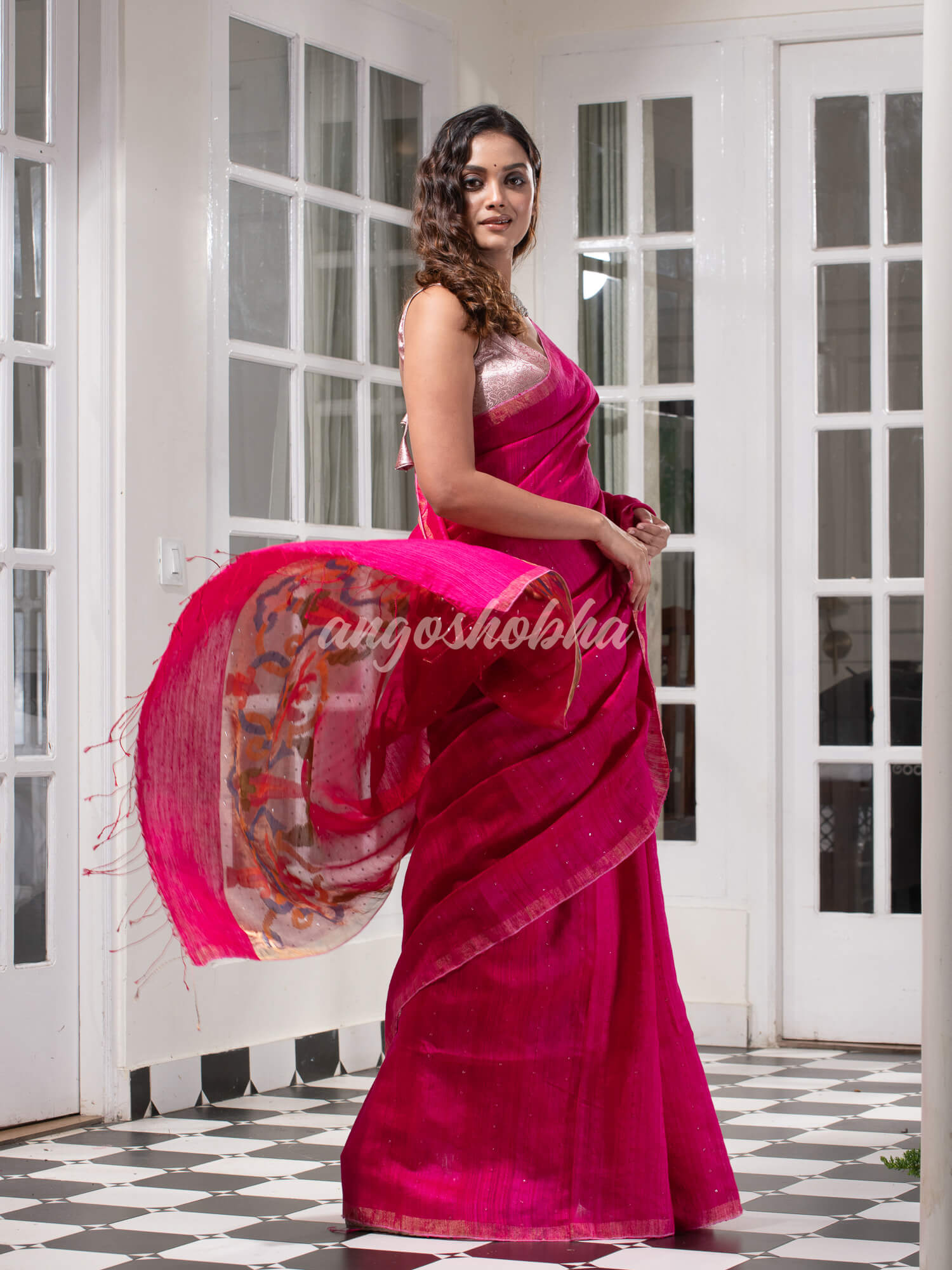 Fuscia Pink Paithani Matka Silk Handwoven Saree