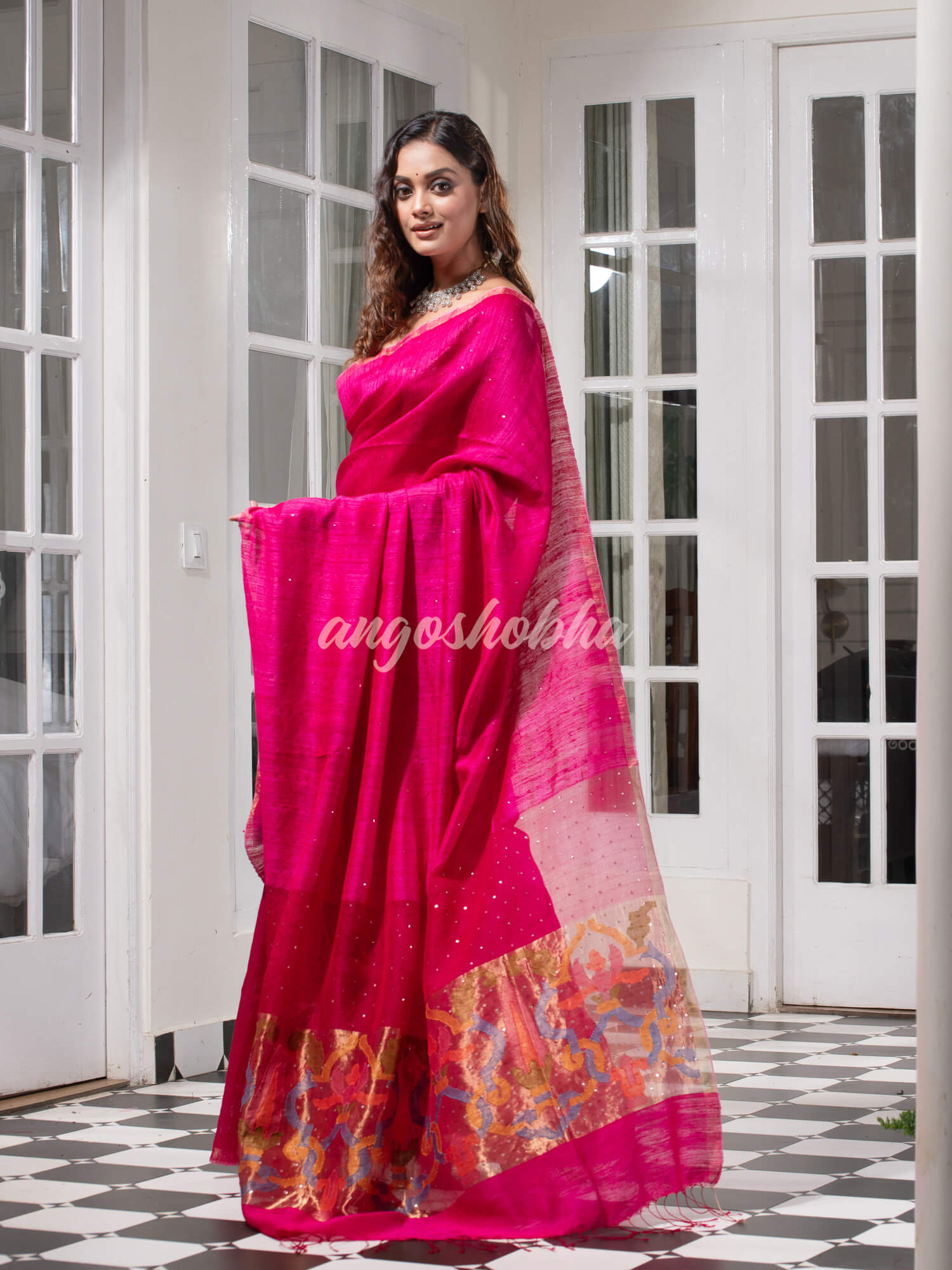 Fuscia Pink Paithani Matka Silk Handwoven Saree