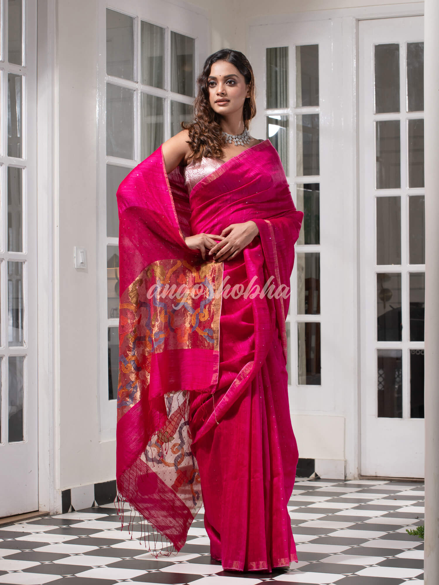 Fuscia Pink Paithani Matka Silk Handwoven Saree