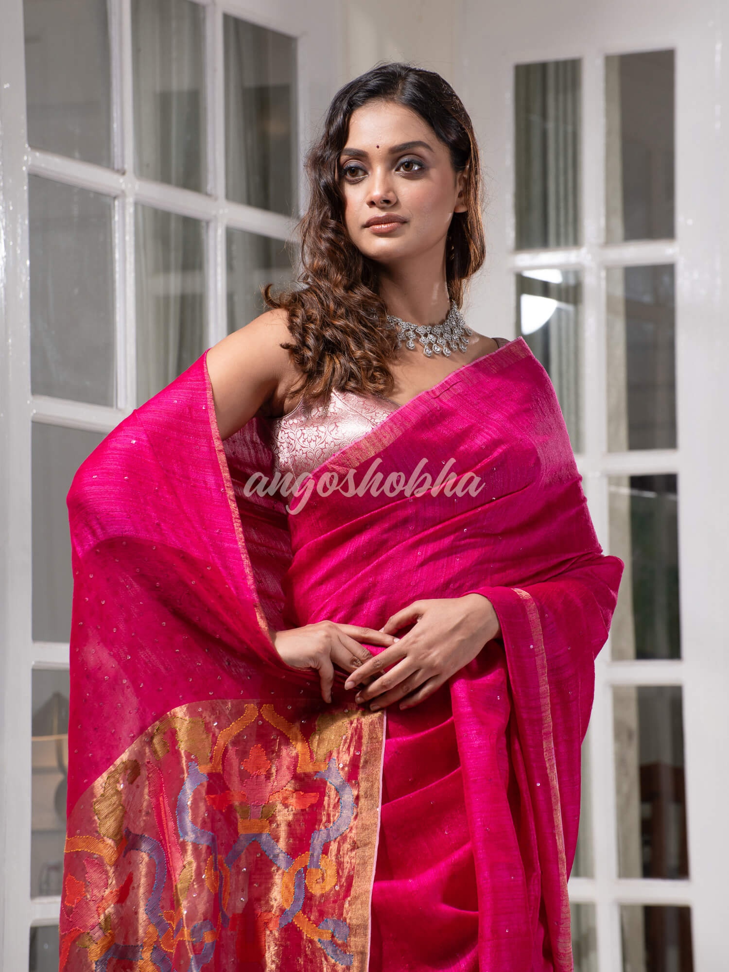 Fuscia Pink Paithani Matka Silk Handwoven Saree