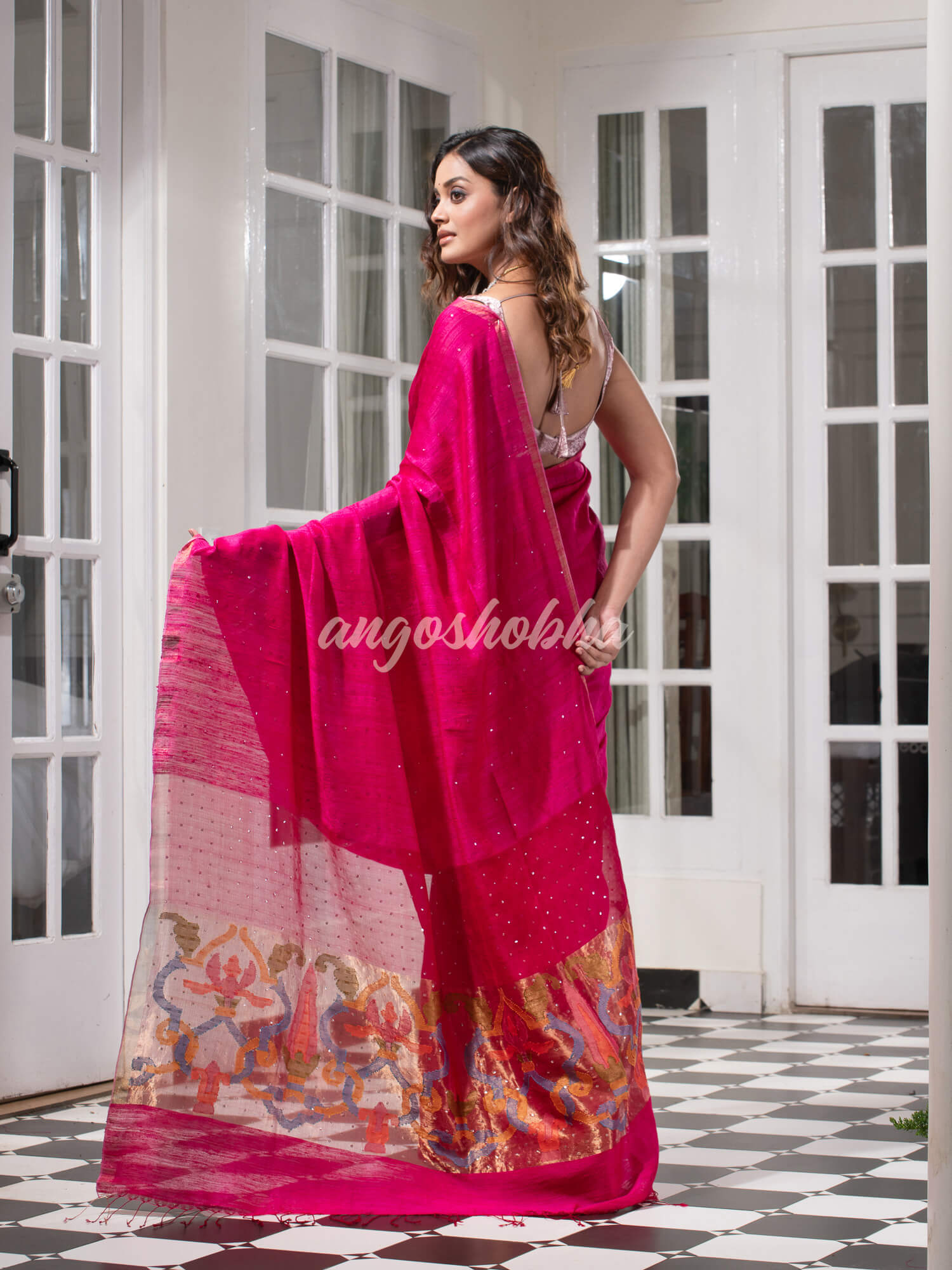 Fuscia Pink Paithani Matka Silk Handwoven Saree