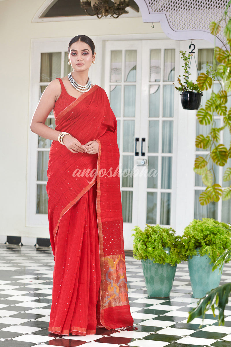 Red Paithani Matka Silk Handwoven Saree